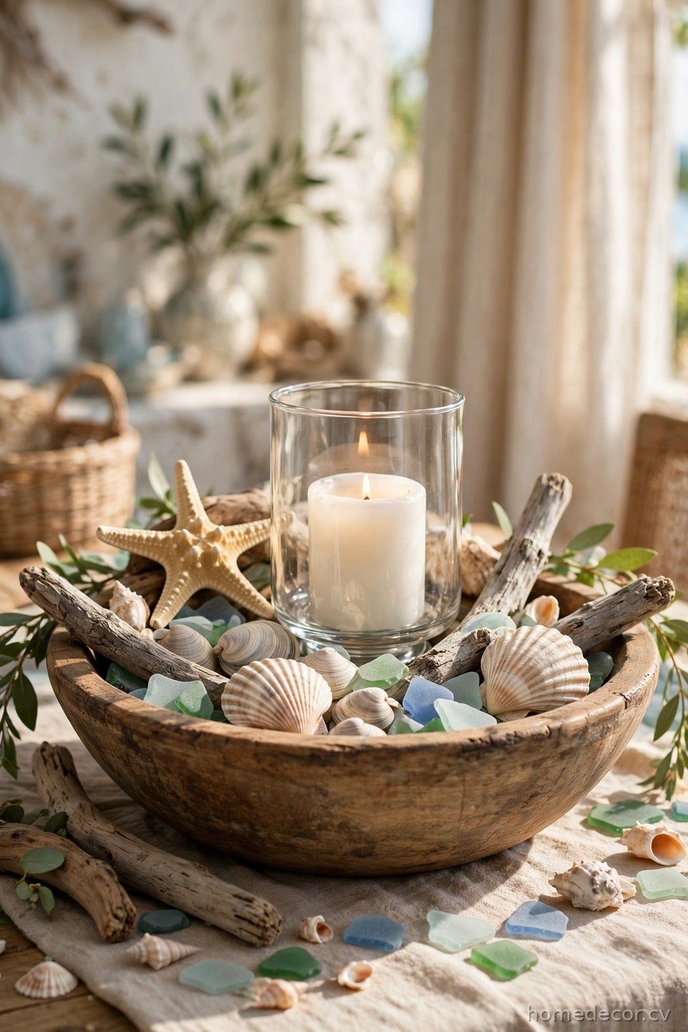 Summer Coastal Dough Bowl With Shells