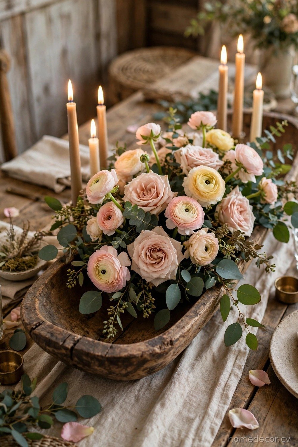 Rustic Wedding Dough Bowl Centrepiece