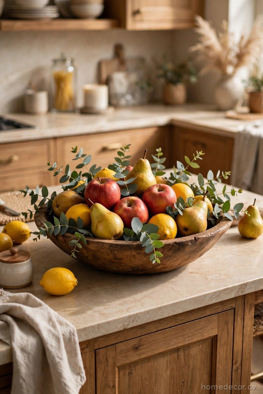 Kitchen Island Dough Bowl With Fresh Fruit
