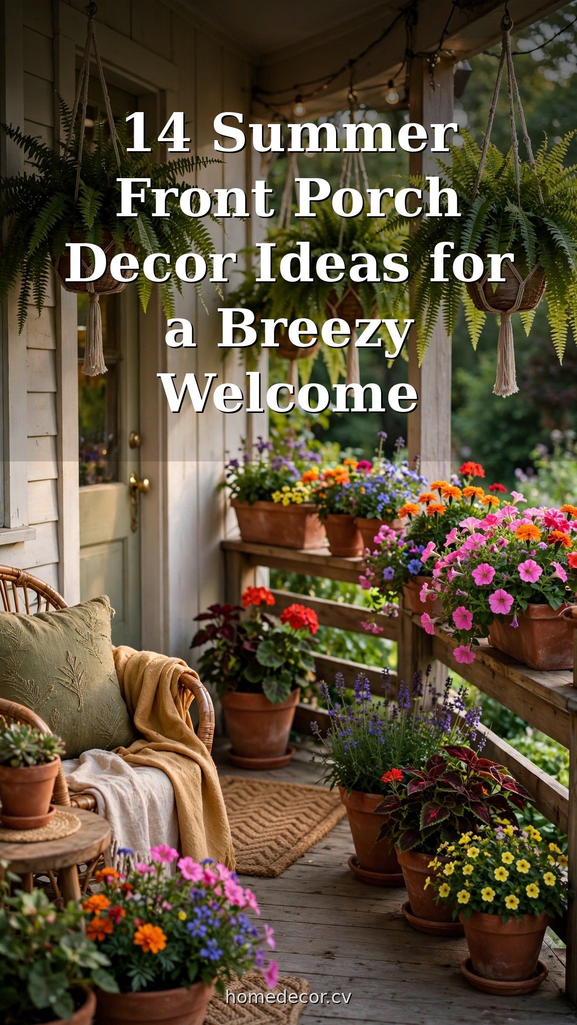 Pinterest pin: 14 Summer Front Porch Decor Ideas for a Breezy Welcome