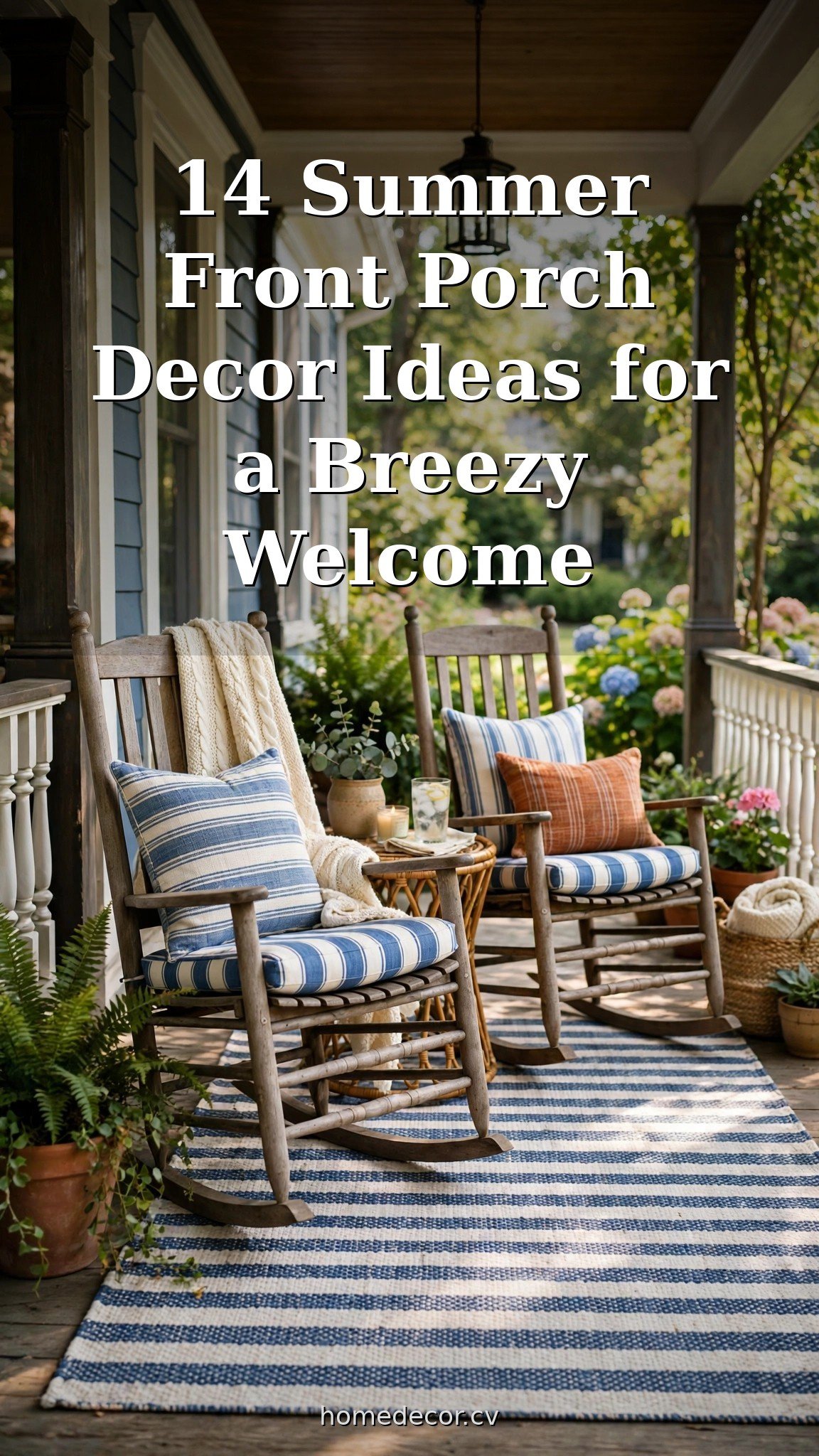 Pinterest pin: 14 Summer Front Porch Decor Ideas for a Breezy Welcome
