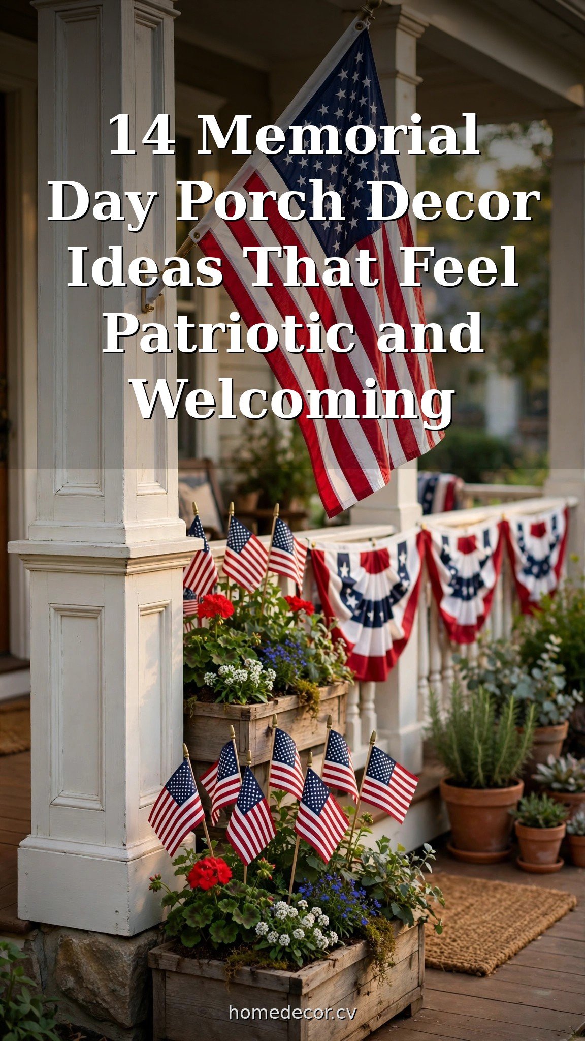 Pinterest pin: 14 Memorial Day Porch Decor Ideas That Feel Patriotic and Welcoming