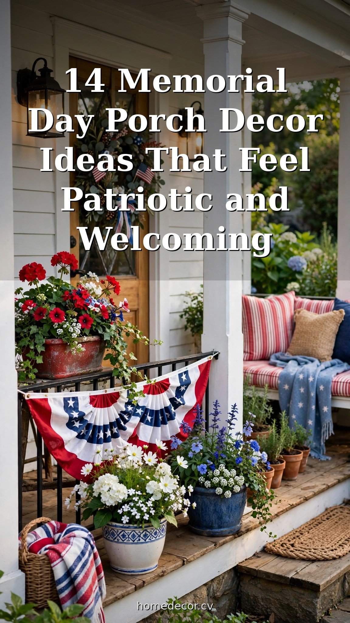 Pinterest pin: 14 Memorial Day Porch Decor Ideas That Feel Patriotic and Welcoming