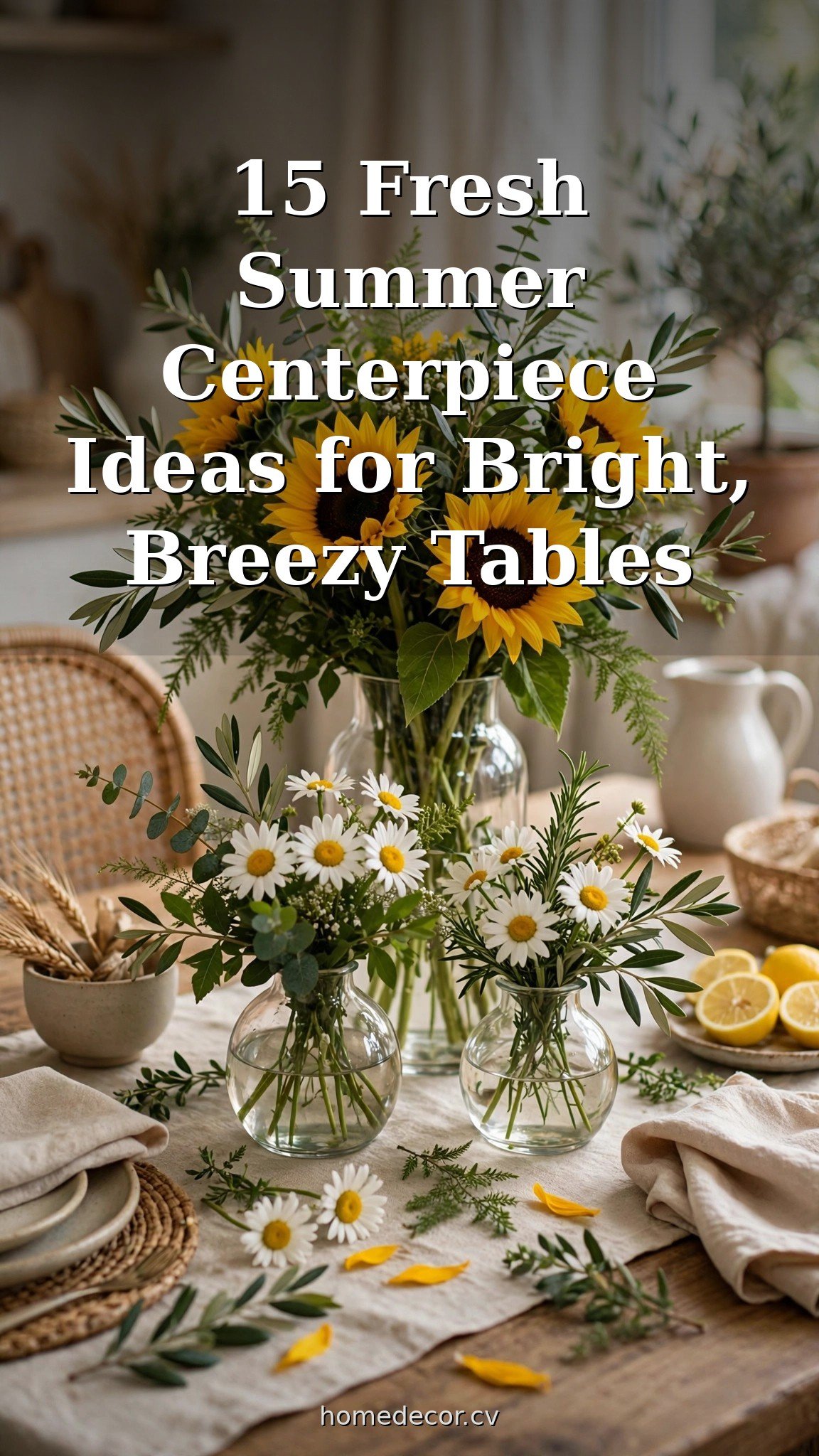 Pinterest pin: 15 Fresh Summer Centerpiece Ideas for Bright, Breezy Tables
