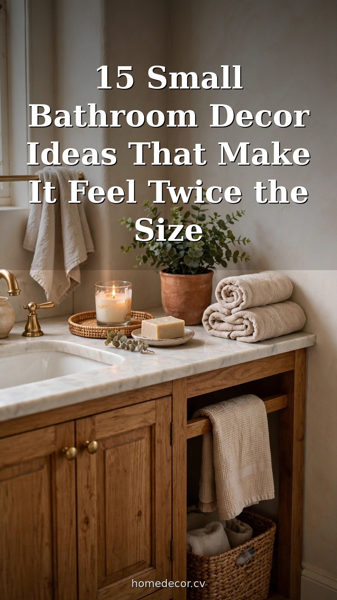 Pinterest pin: 15 Small Bathroom Decor Ideas That Make It Feel Twice the Size