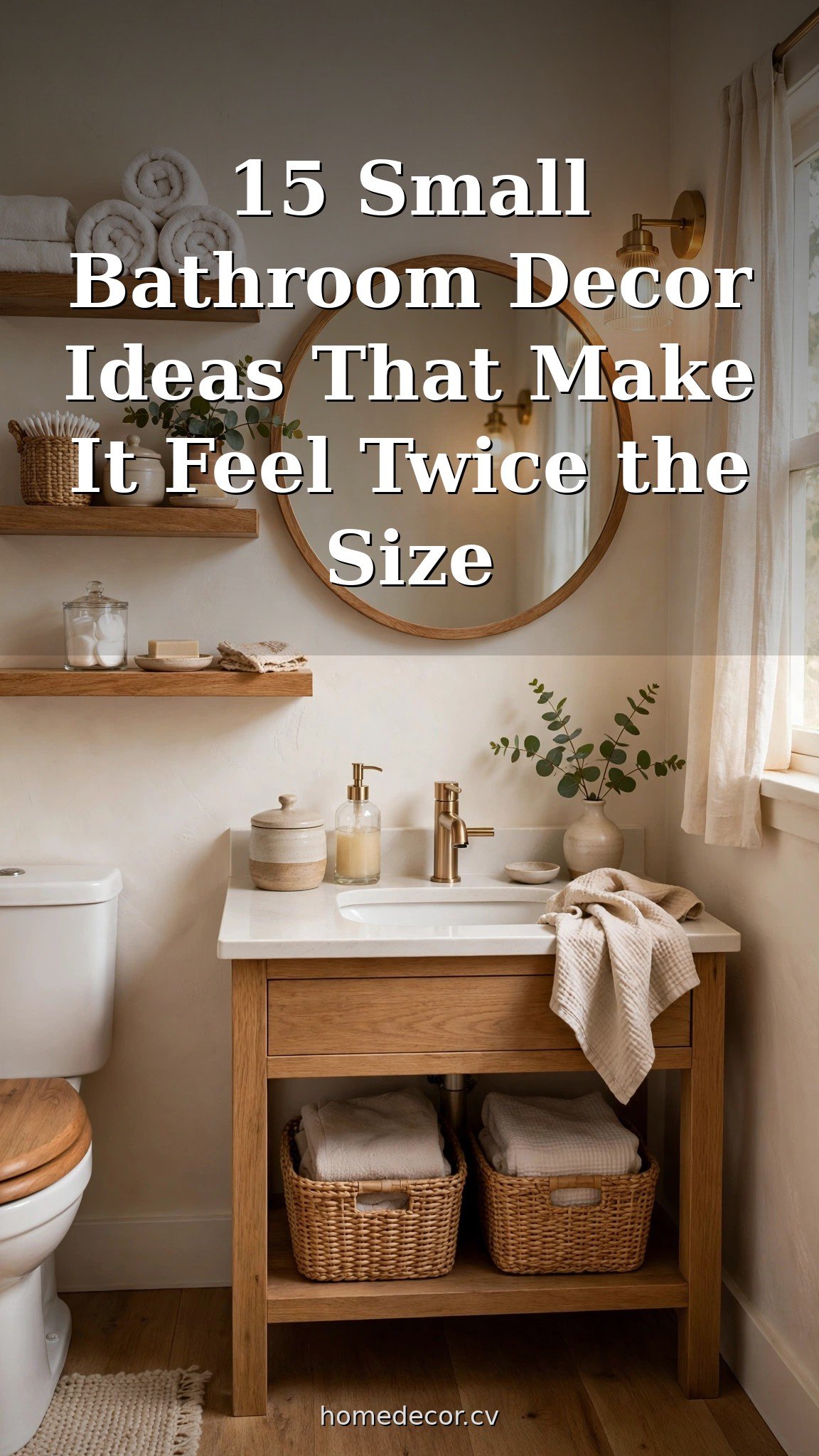Pinterest pin: 15 Small Bathroom Decor Ideas That Make It Feel Twice the Size