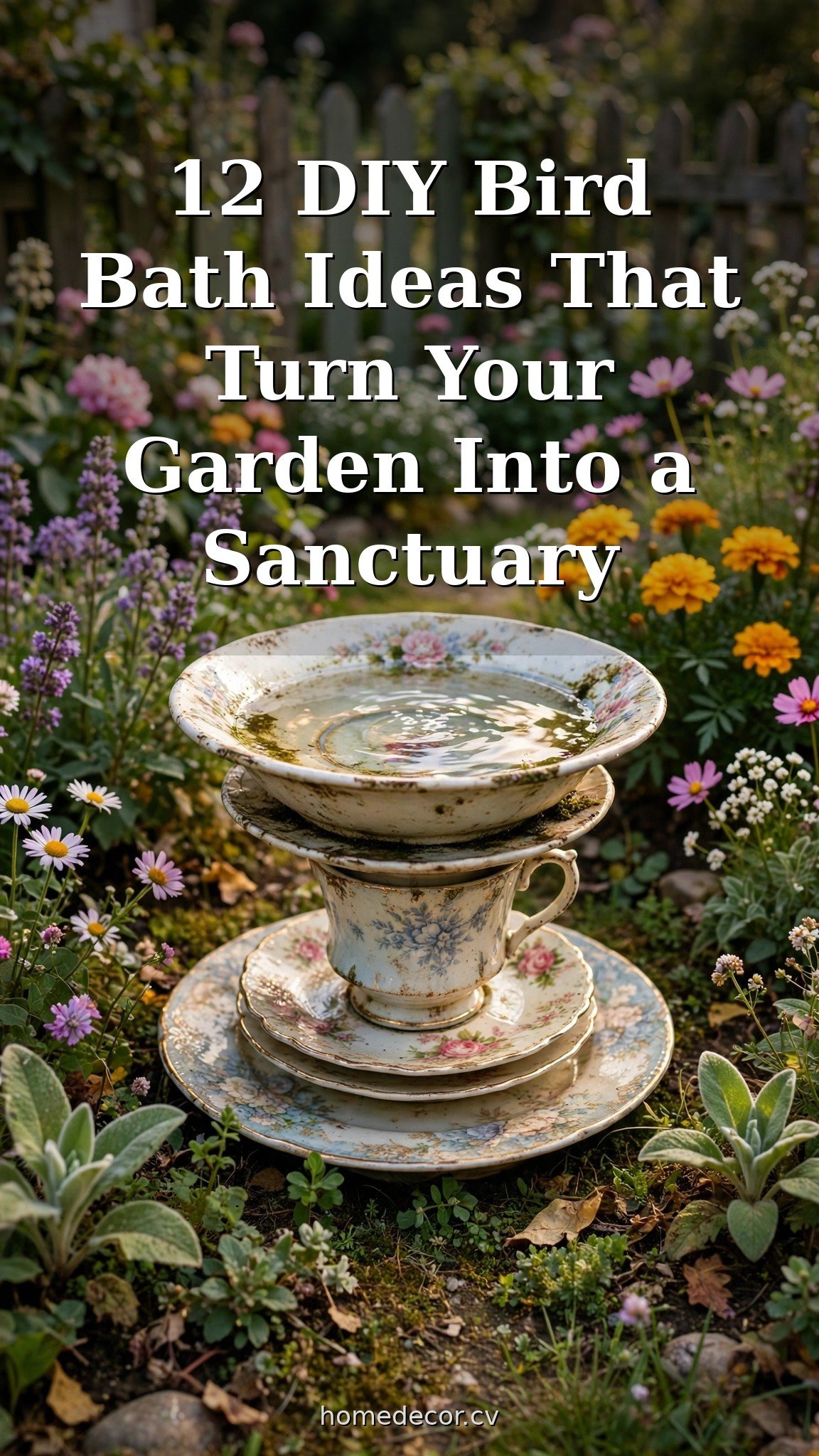Pinterest pin: 12 DIY Bird Bath Ideas That Turn Your Garden Into a Sanctuary