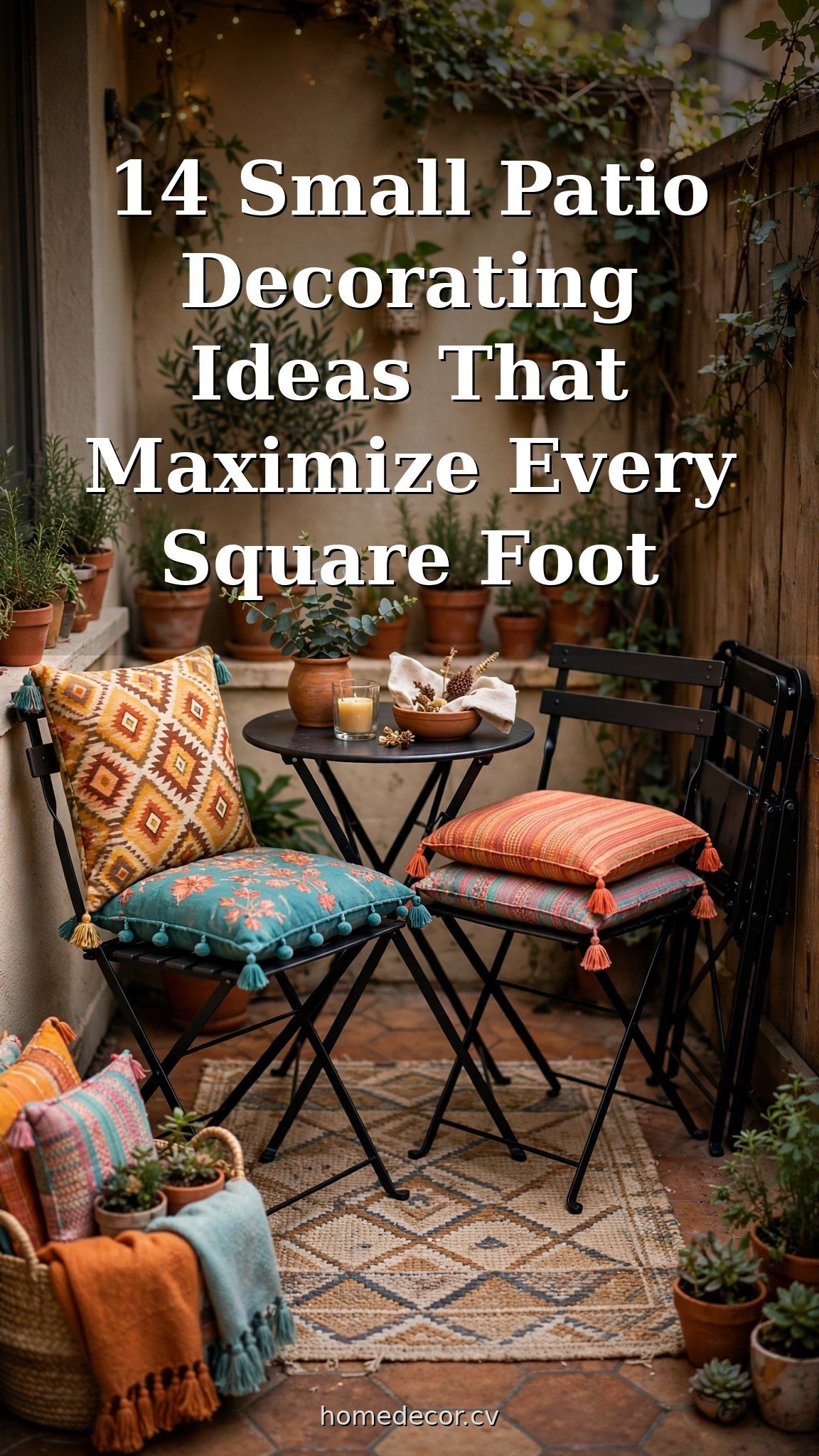 Pinterest pin: 14 Small Patio Decorating Ideas That Maximize Every Square Foot