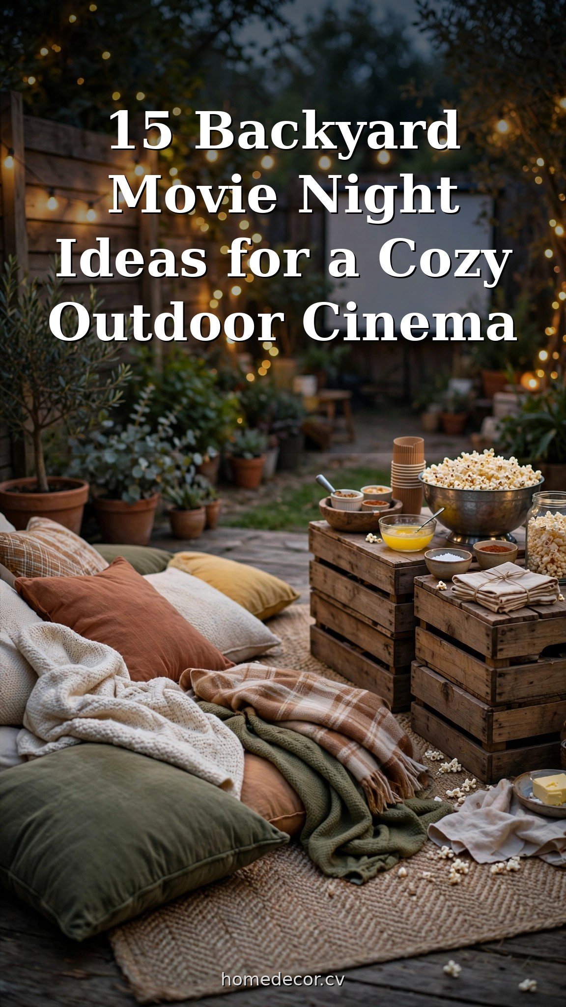 Pinterest pin: 15 Backyard Movie Night Ideas for a Cozy Outdoor Cinema