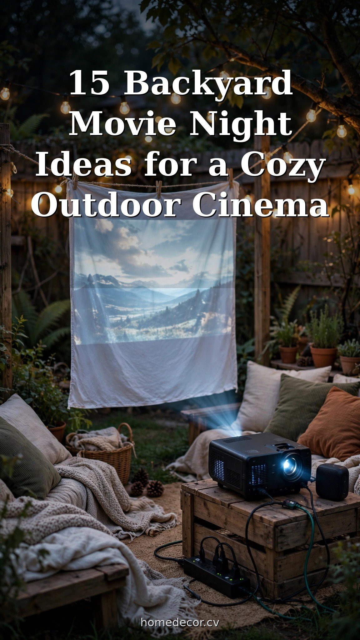 Pinterest pin: 15 Backyard Movie Night Ideas for a Cozy Outdoor Cinema