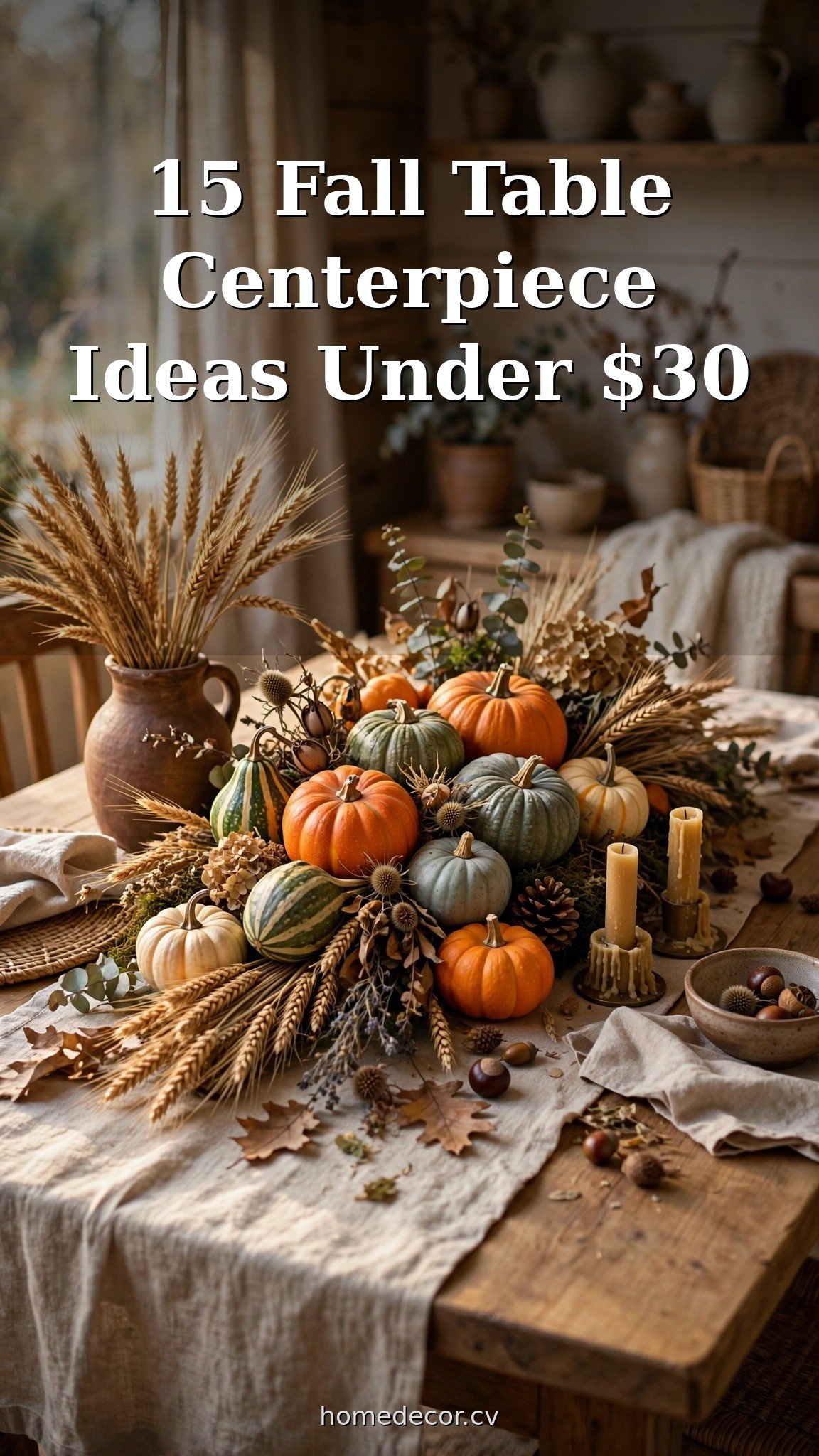 Pinterest pin: 15 Fall Table Centerpiece Ideas Under $30