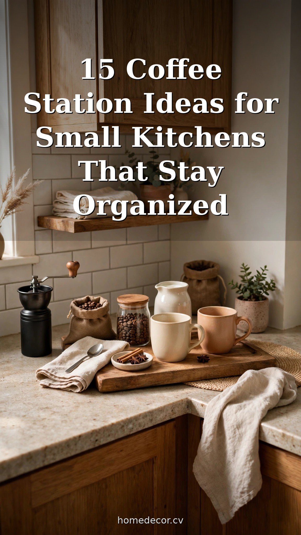 Pinterest pin: 15 Coffee Station Ideas for Small Kitchens That Stay Organized