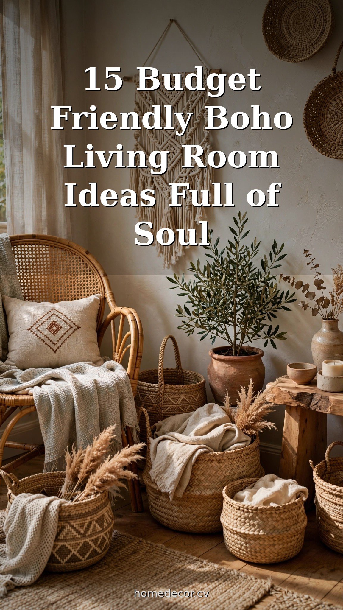 Pinterest pin: 15 Budget Friendly Boho Living Room Ideas Full of Soul