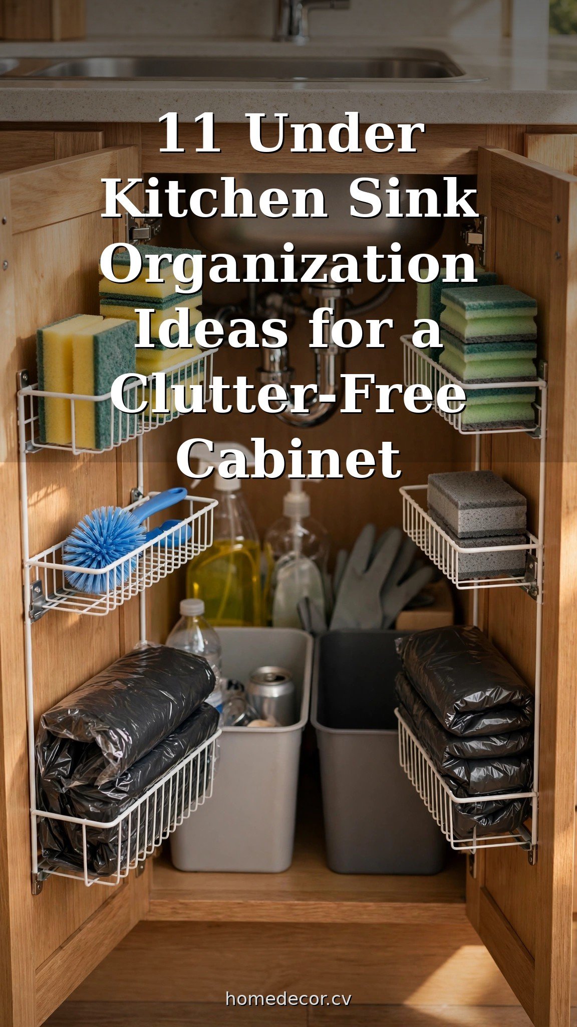 Pinterest pin: 11 Under Kitchen Sink Organization Ideas for a Clutter-Free Cabinet
