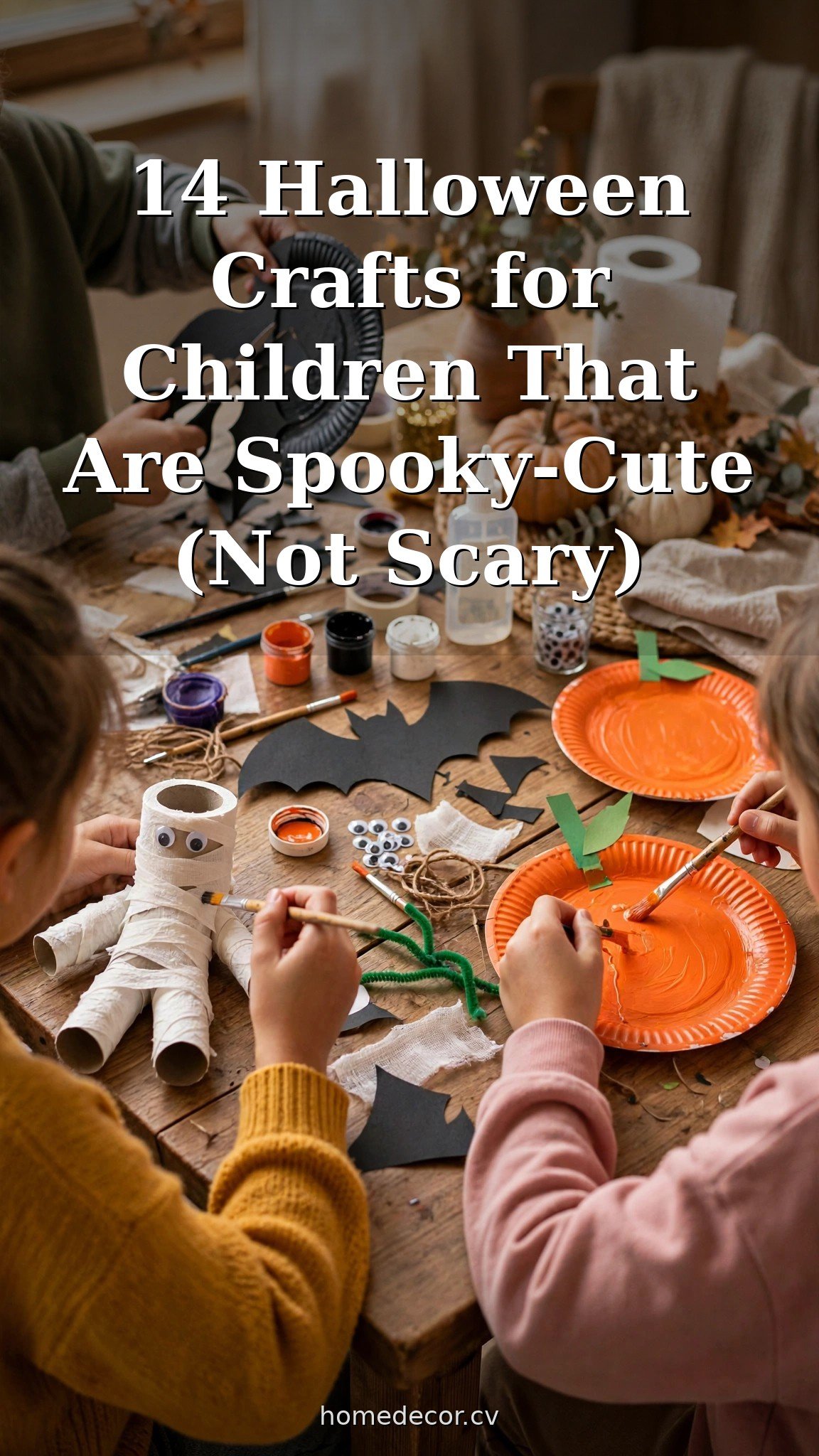 Pinterest pin: 14 Halloween Crafts for Children That Are Spooky-Cute (Not Scary)