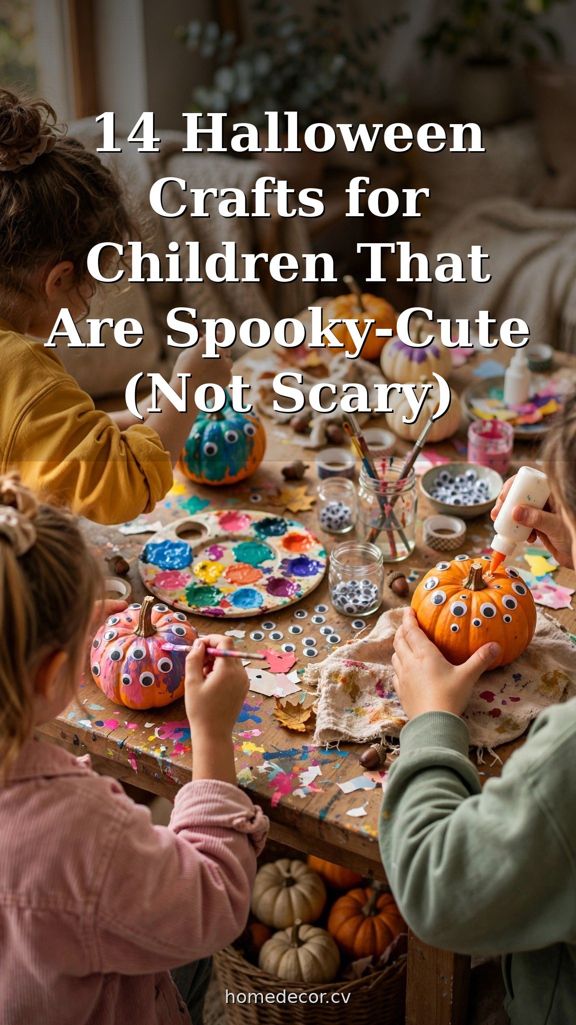 Pinterest pin: 14 Halloween Crafts for Children That Are Spooky-Cute (Not Scary)