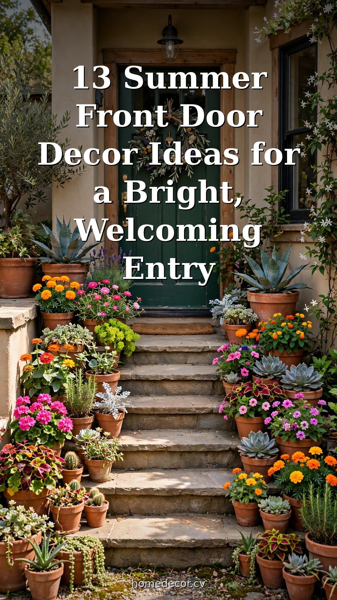 Pinterest pin: 13 Summer Front Door Decor Ideas for a Bright, Welcoming Entry