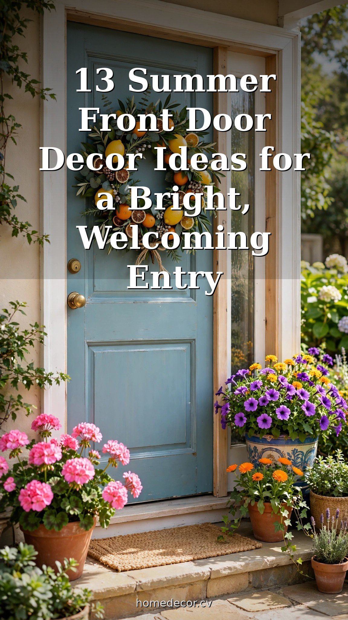 Pinterest pin: 13 Summer Front Door Decor Ideas for a Bright, Welcoming Entry