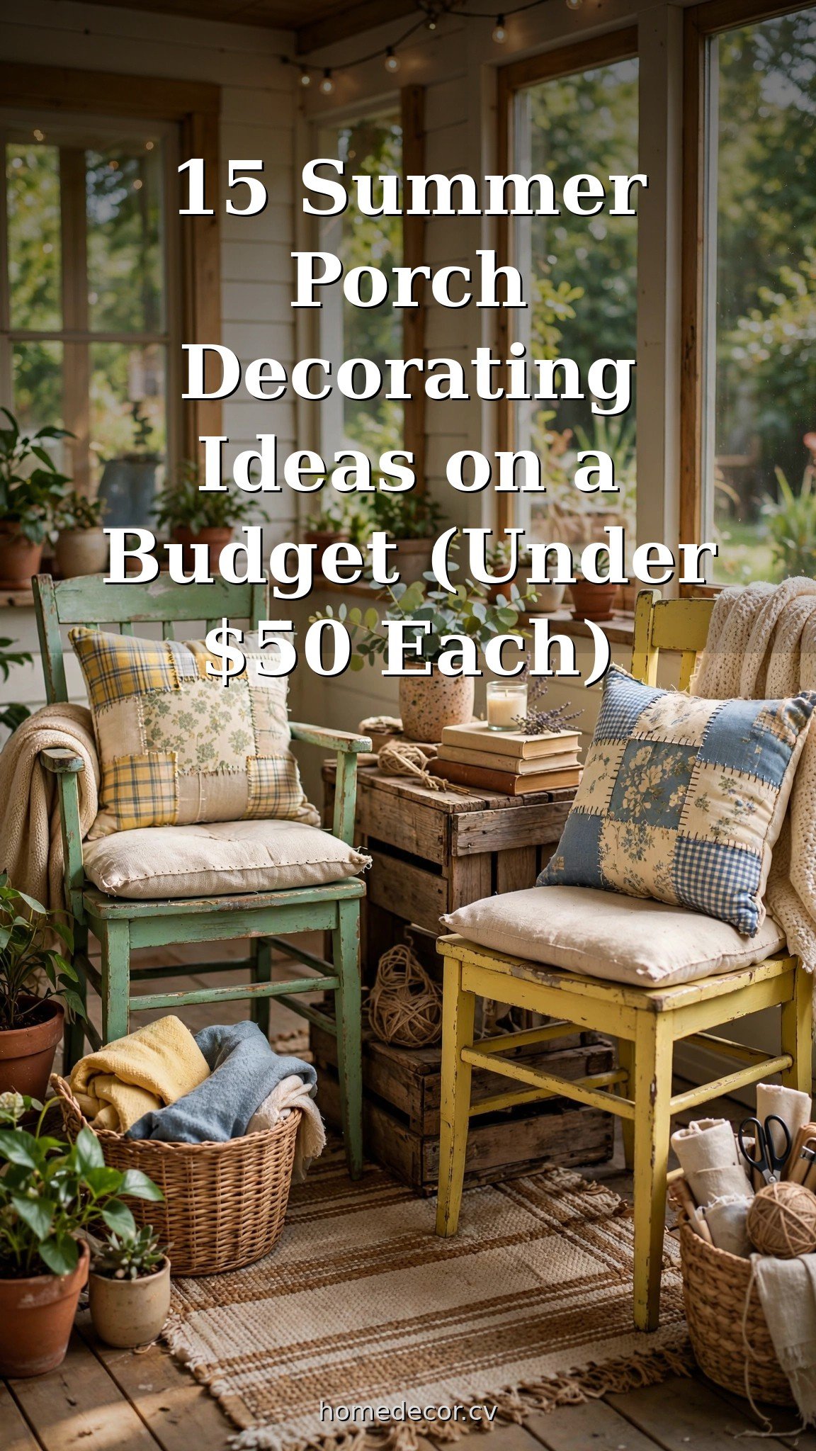 Pinterest pin: 15 Summer Porch Decorating Ideas on a Budget (Under $50 Each)