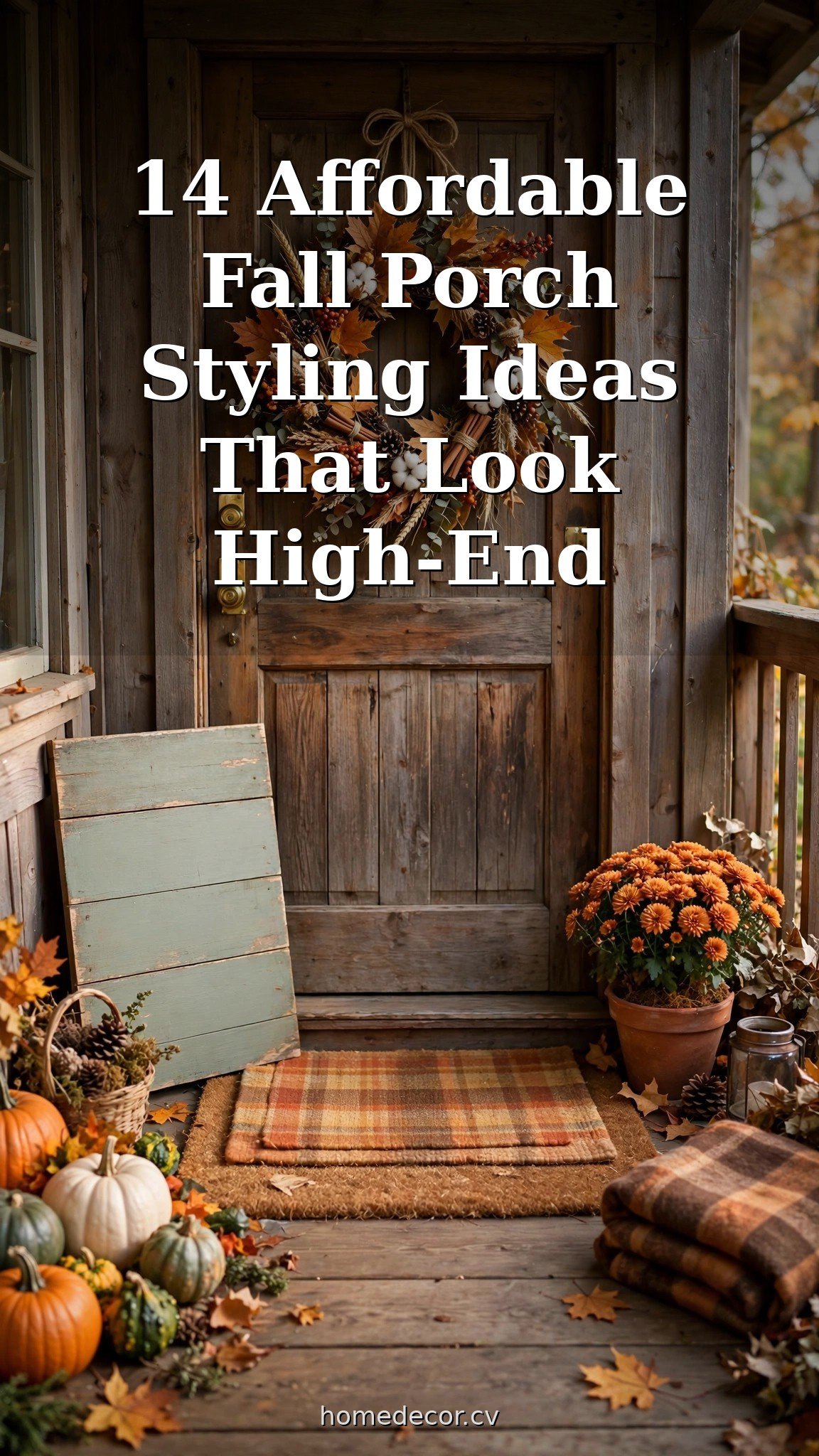 Pinterest pin: 14 Affordable Fall Porch Styling Ideas That Look High-End