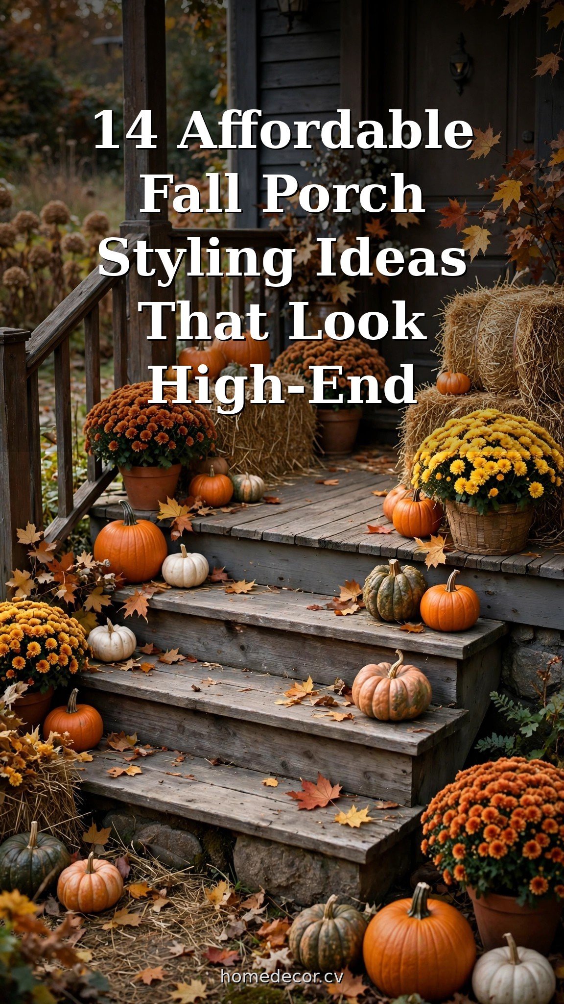 Pinterest pin: 14 Affordable Fall Porch Styling Ideas That Look High-End