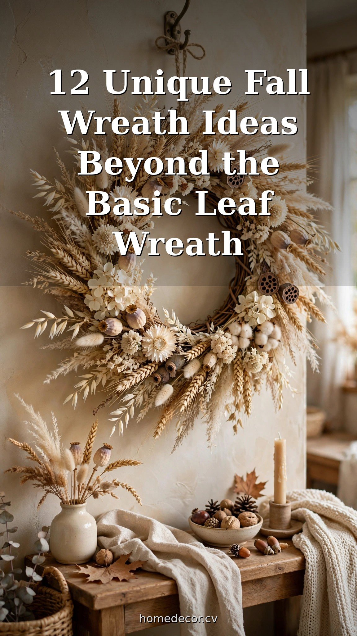 Pinterest pin: 12 Unique Fall Wreath Ideas Beyond the Basic Leaf Wreath