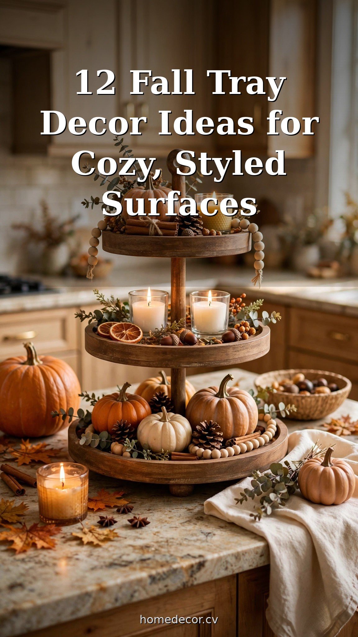 Pinterest pin: 12 Fall Tray Decor Ideas for Cozy, Styled Surfaces