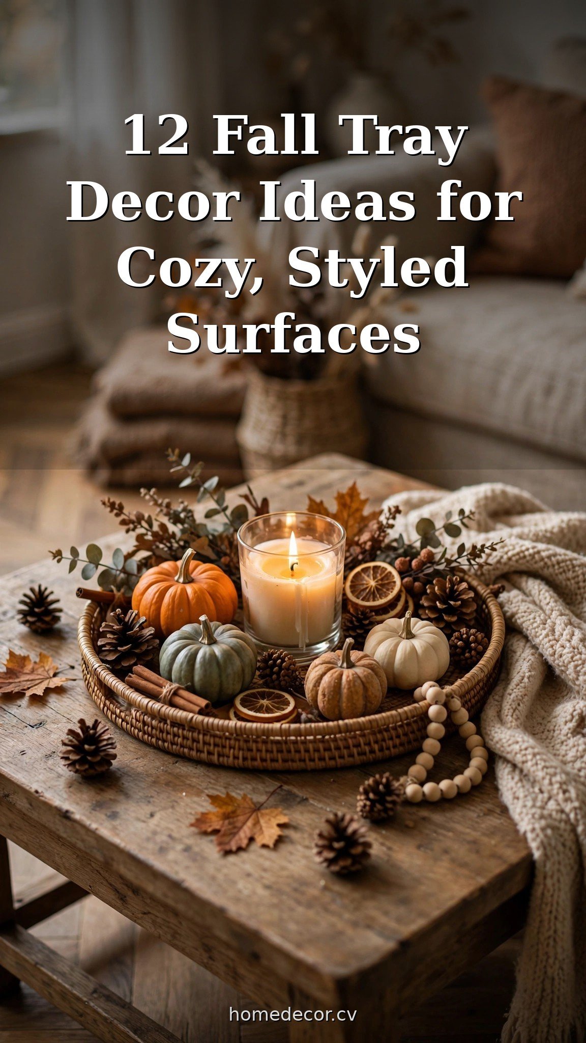 Pinterest pin: 12 Fall Tray Decor Ideas for Cozy, Styled Surfaces