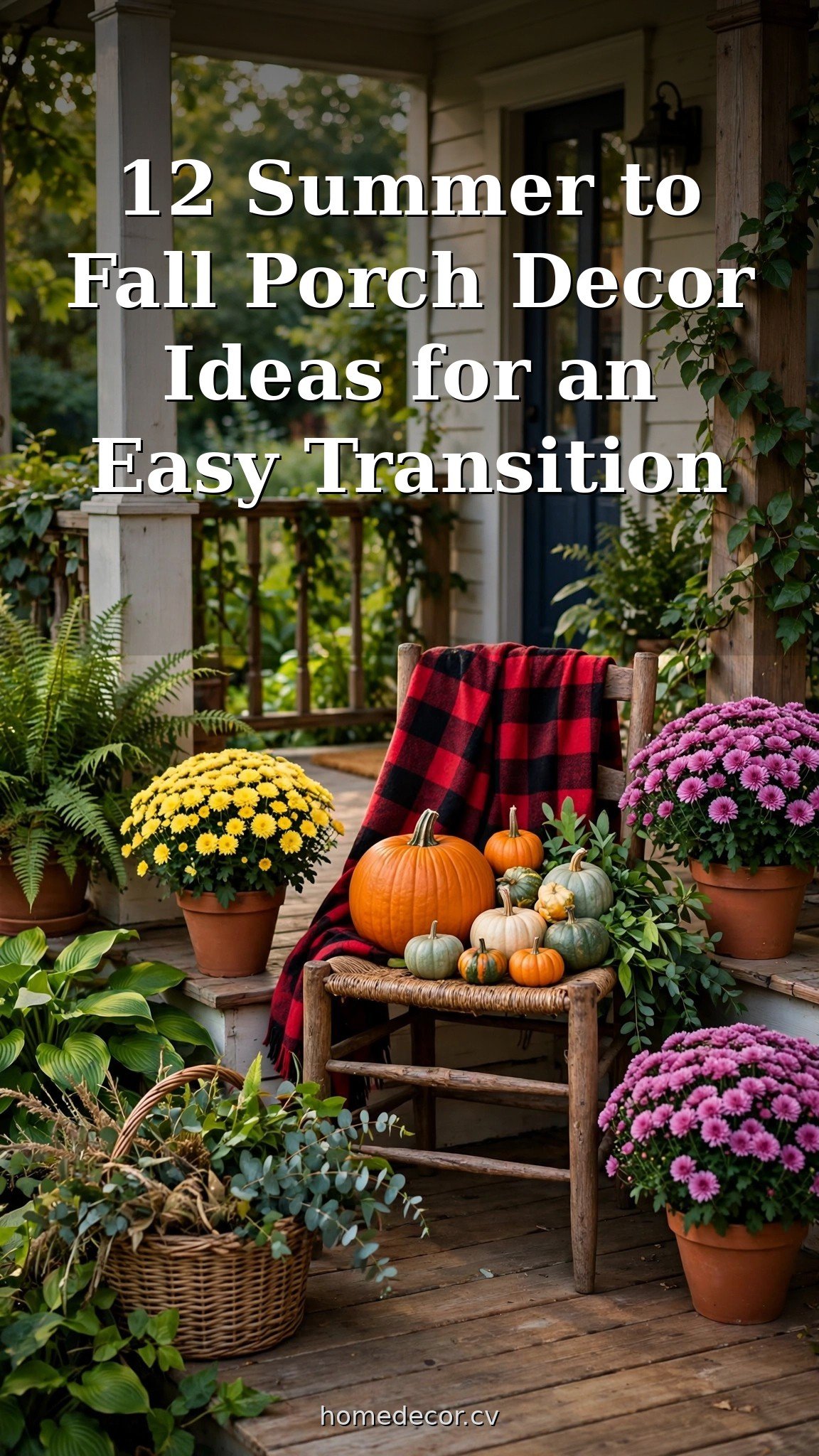 Pinterest pin: 12 Summer to Fall Porch Decor Ideas for an Easy Transition