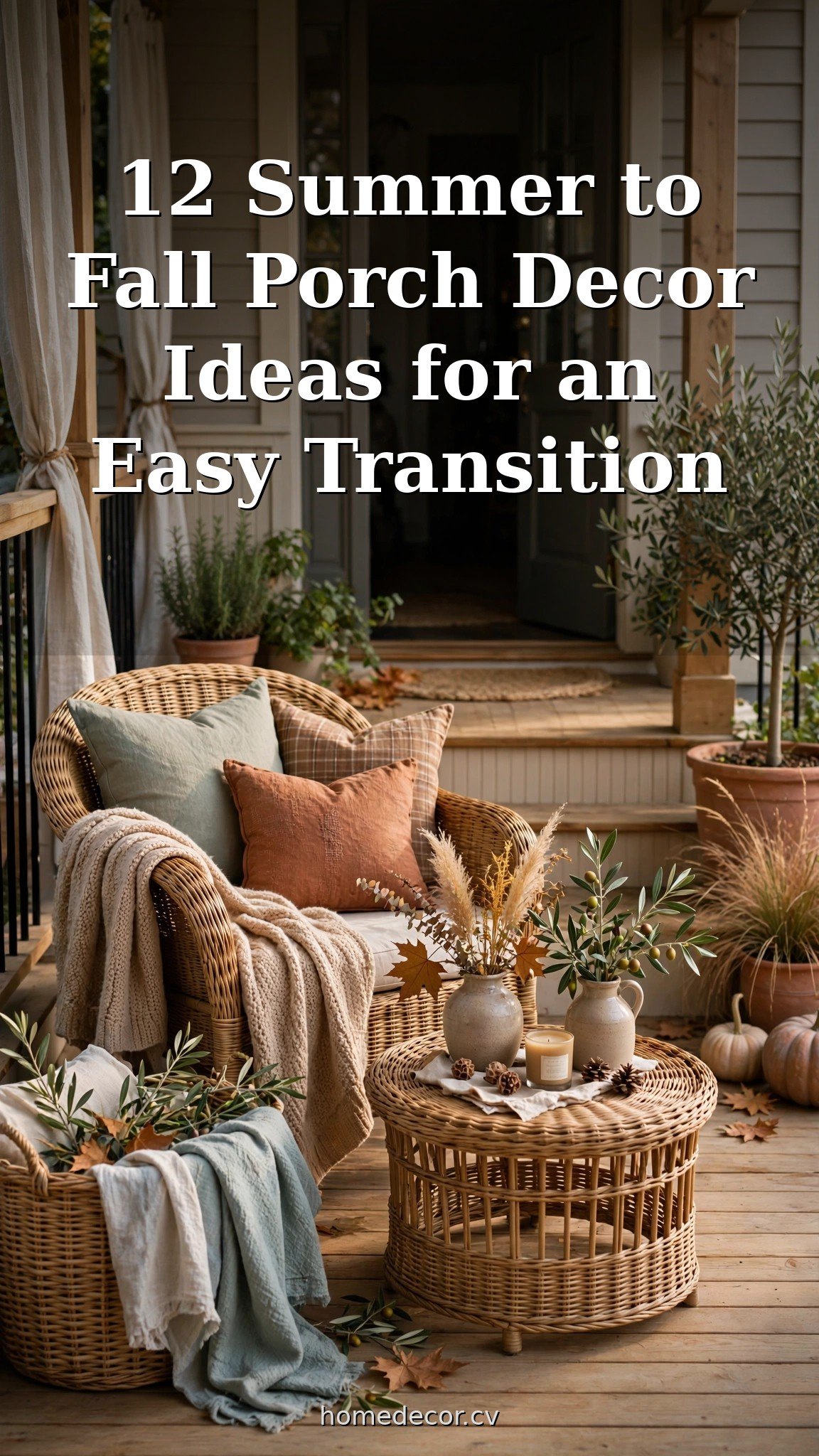 Pinterest pin: 12 Summer to Fall Porch Decor Ideas for an Easy Transition