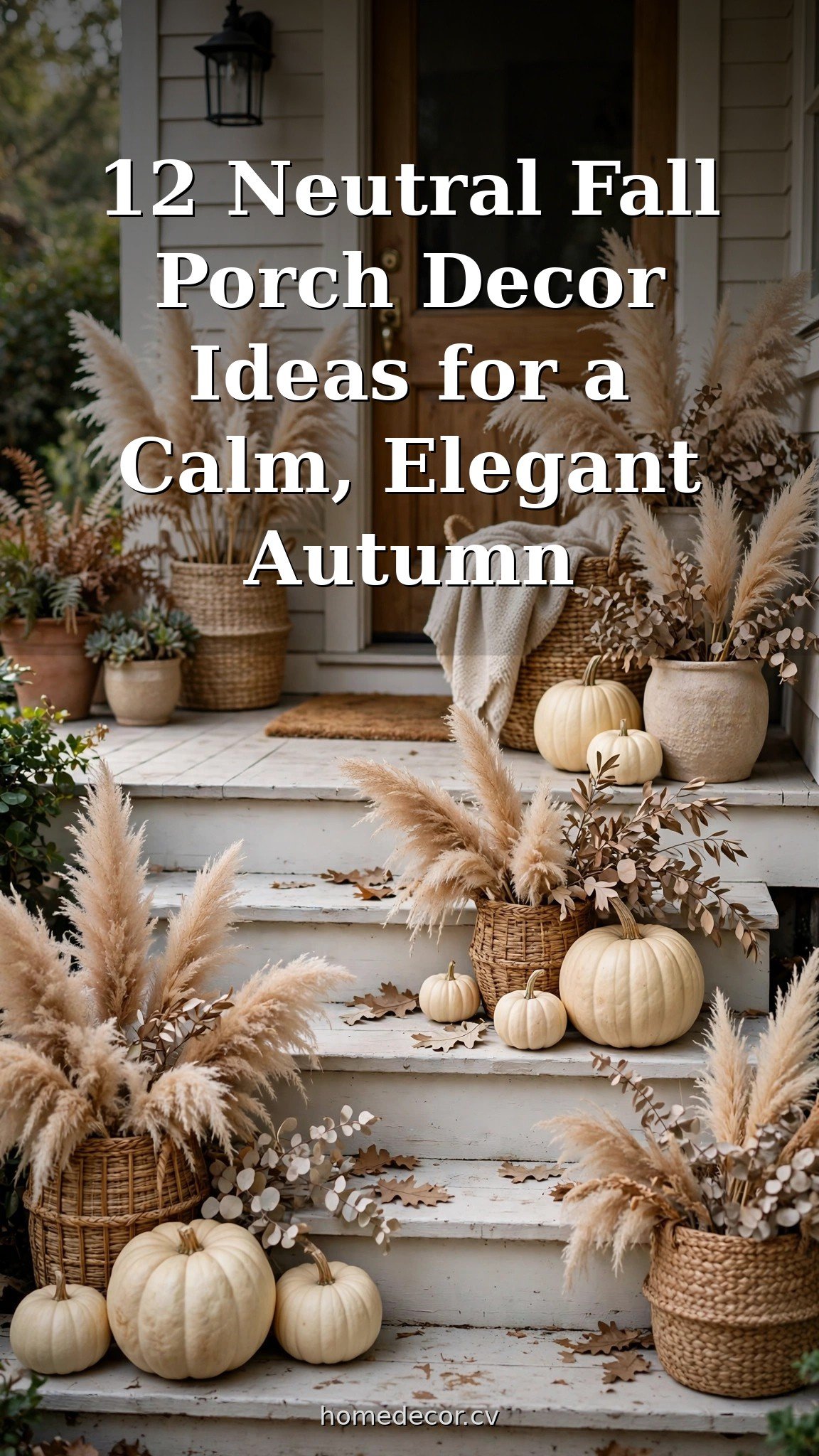 Pinterest pin: 12 Neutral Fall Porch Decor Ideas for a Calm, Elegant Autumn