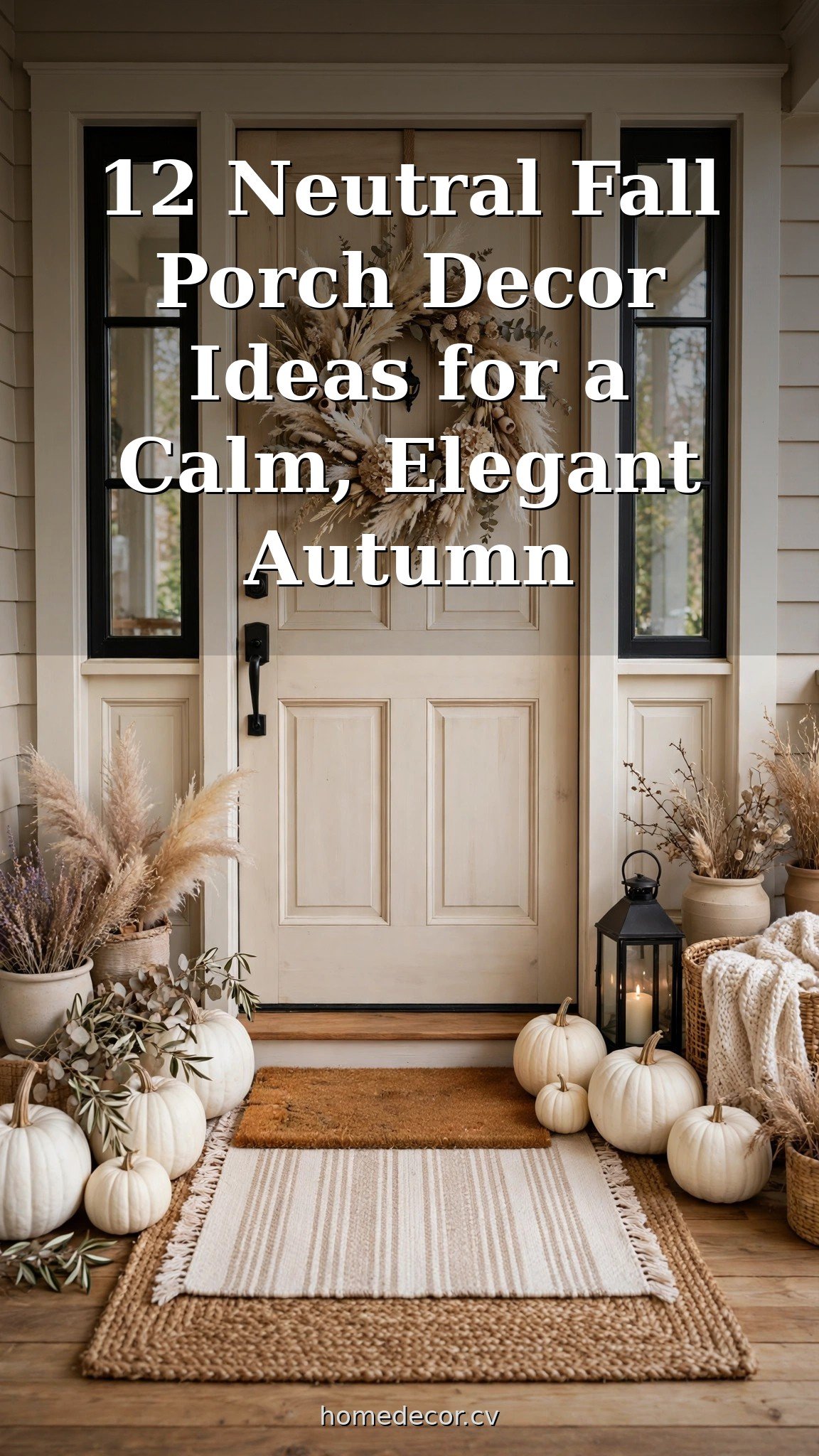Pinterest pin: 12 Neutral Fall Porch Decor Ideas for a Calm, Elegant Autumn