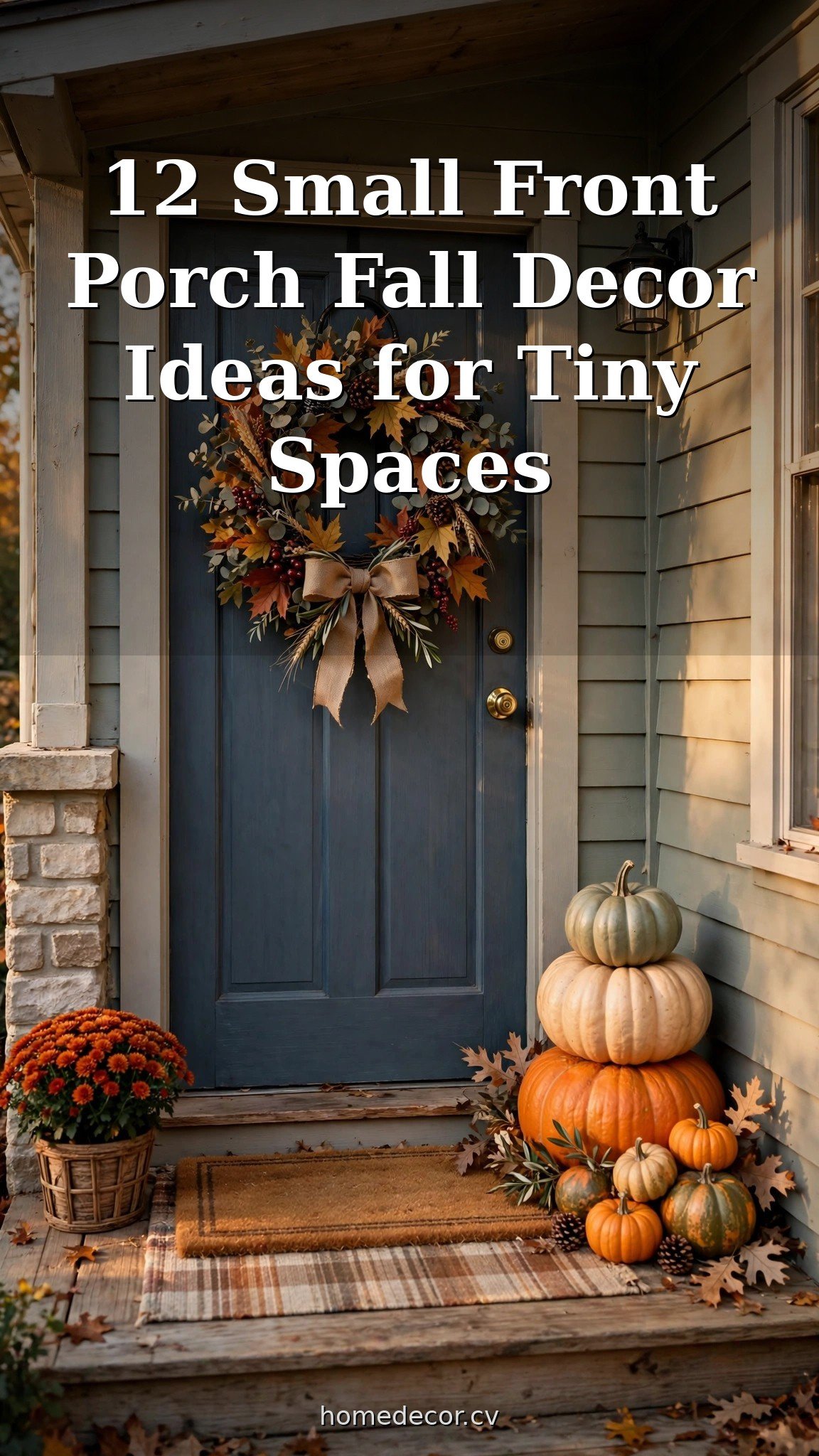 Pinterest pin: 12 Small Front Porch Fall Decor Ideas for Tiny Spaces
