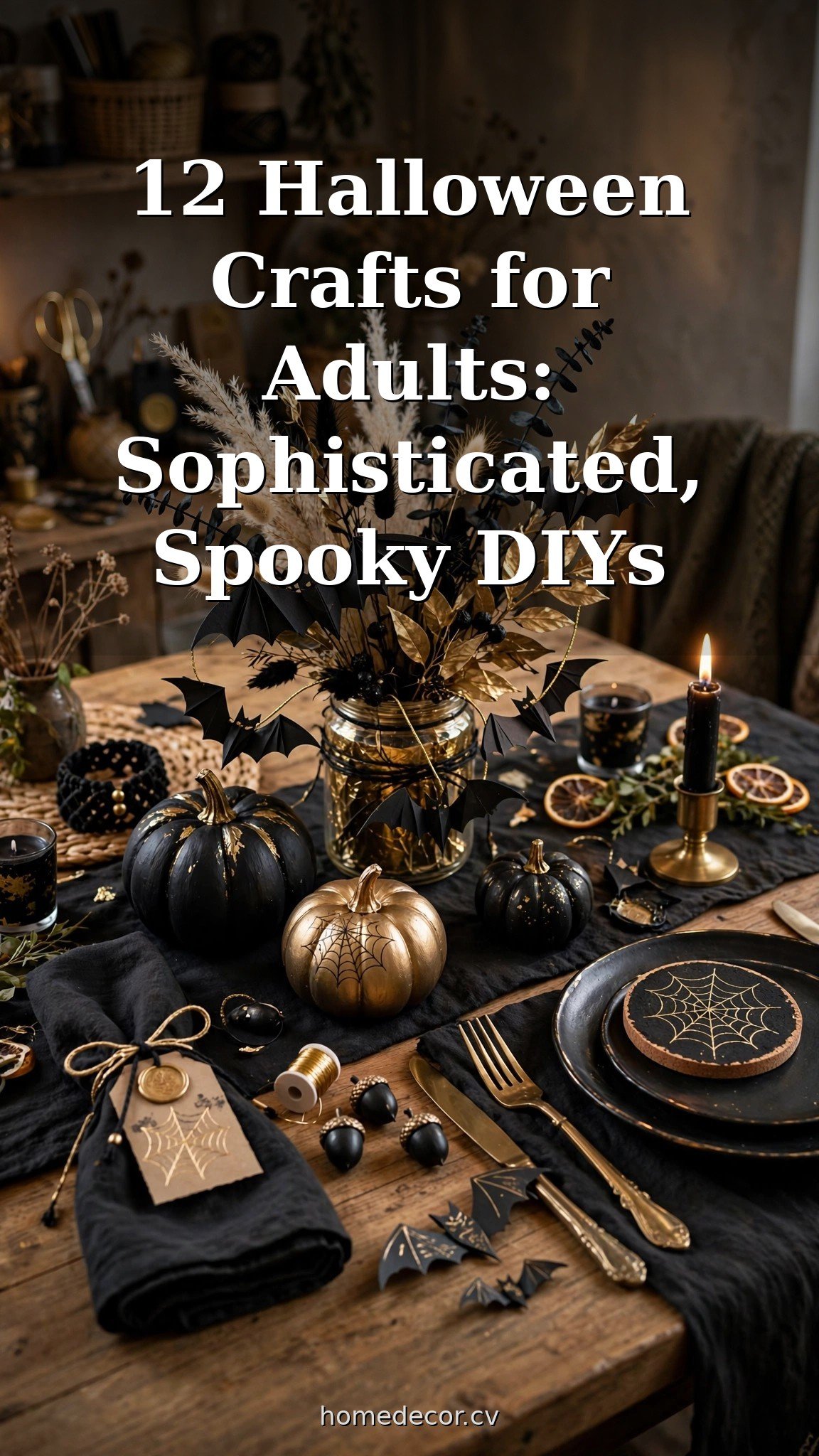 Pinterest pin: 12 Halloween Crafts for Adults: Sophisticated, Spooky DIYs