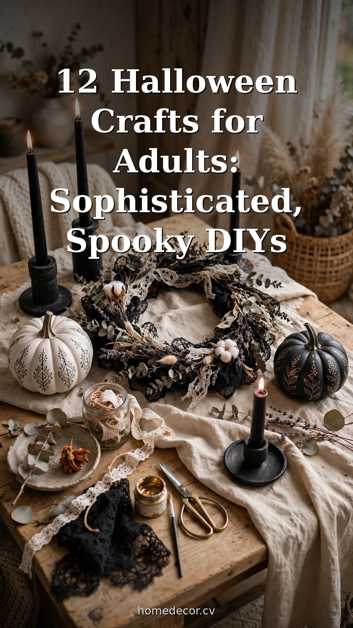 Pinterest pin: 12 Halloween Crafts for Adults: Sophisticated, Spooky DIYs