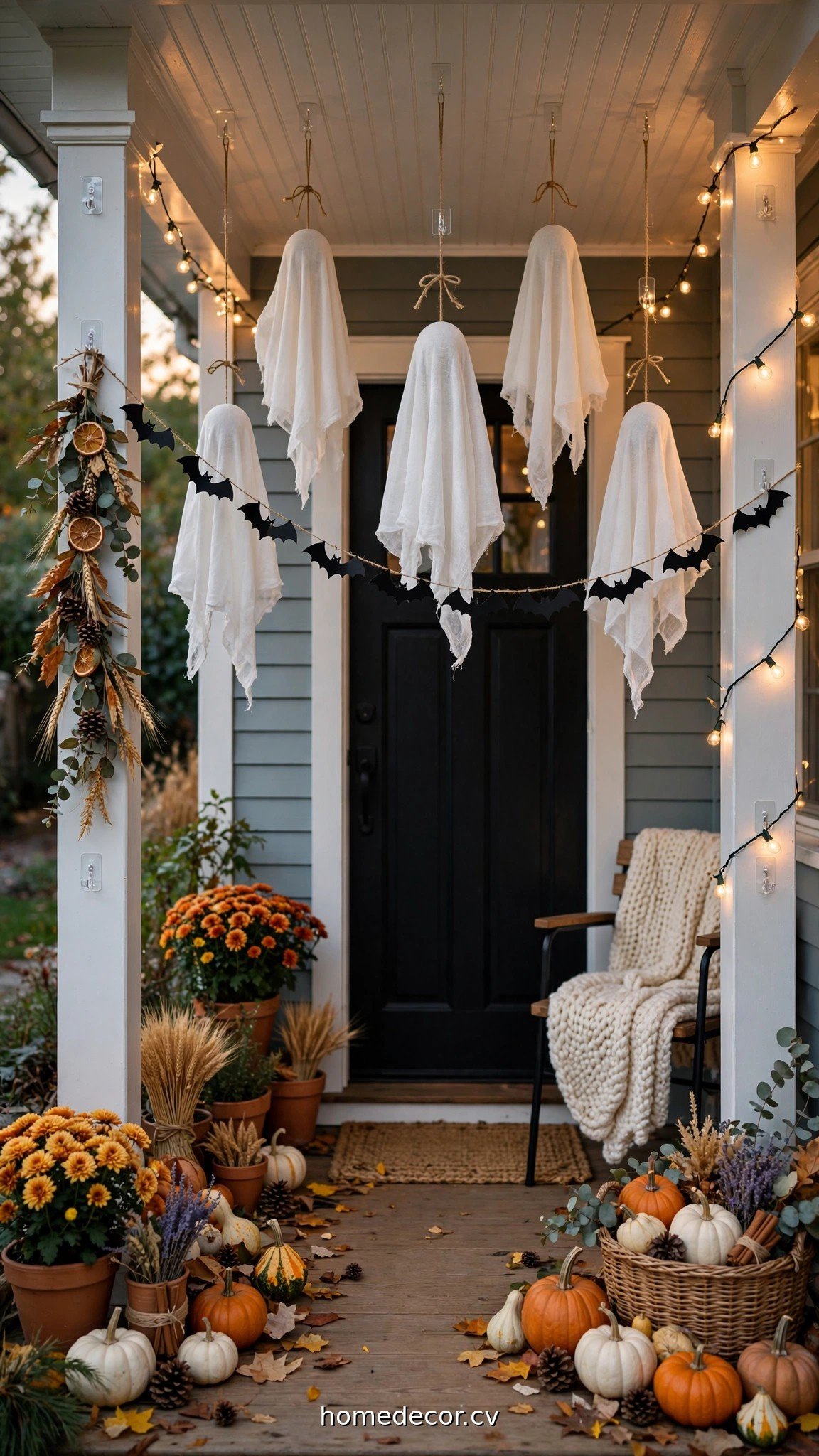 Budget-friendly DIY Halloween porch decor with no-damage hanging decorations