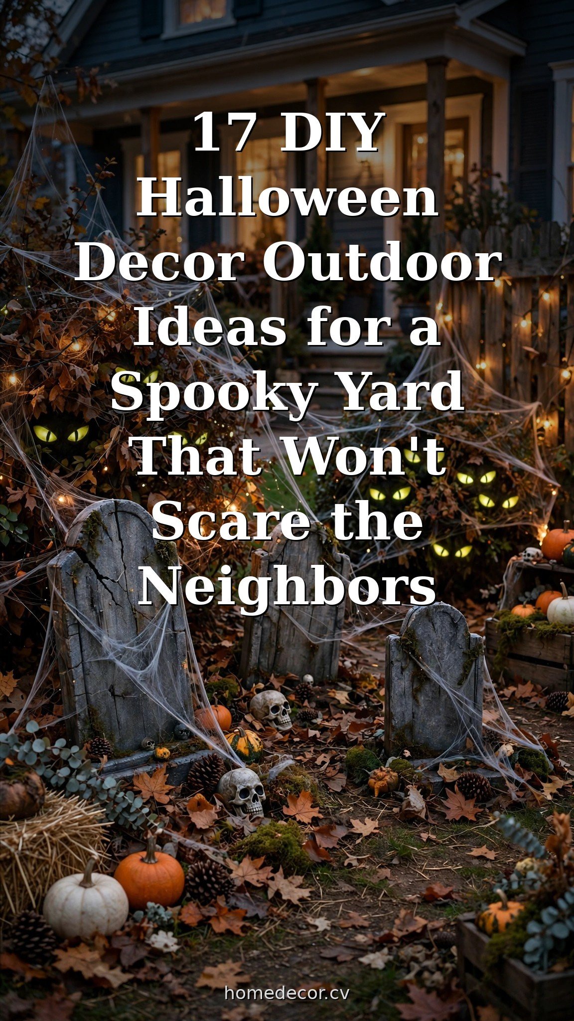 Pinterest pin: 17 DIY Halloween Decor Outdoor Ideas for a Spooky Yard That Won't Scare the Neighbors