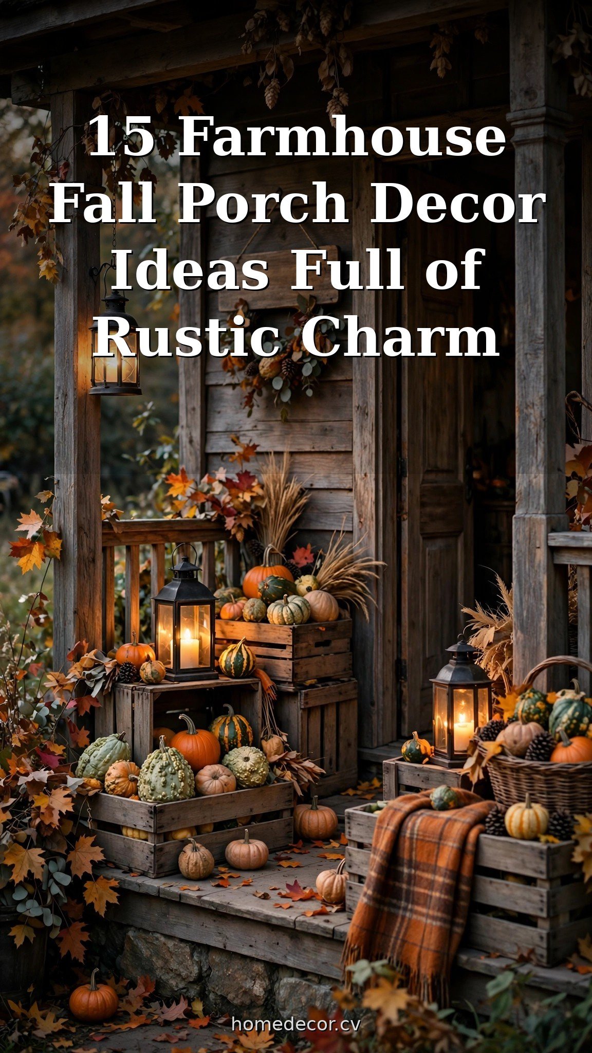 Pinterest pin: 15 Farmhouse Fall Porch Decor Ideas Full of Rustic Charm