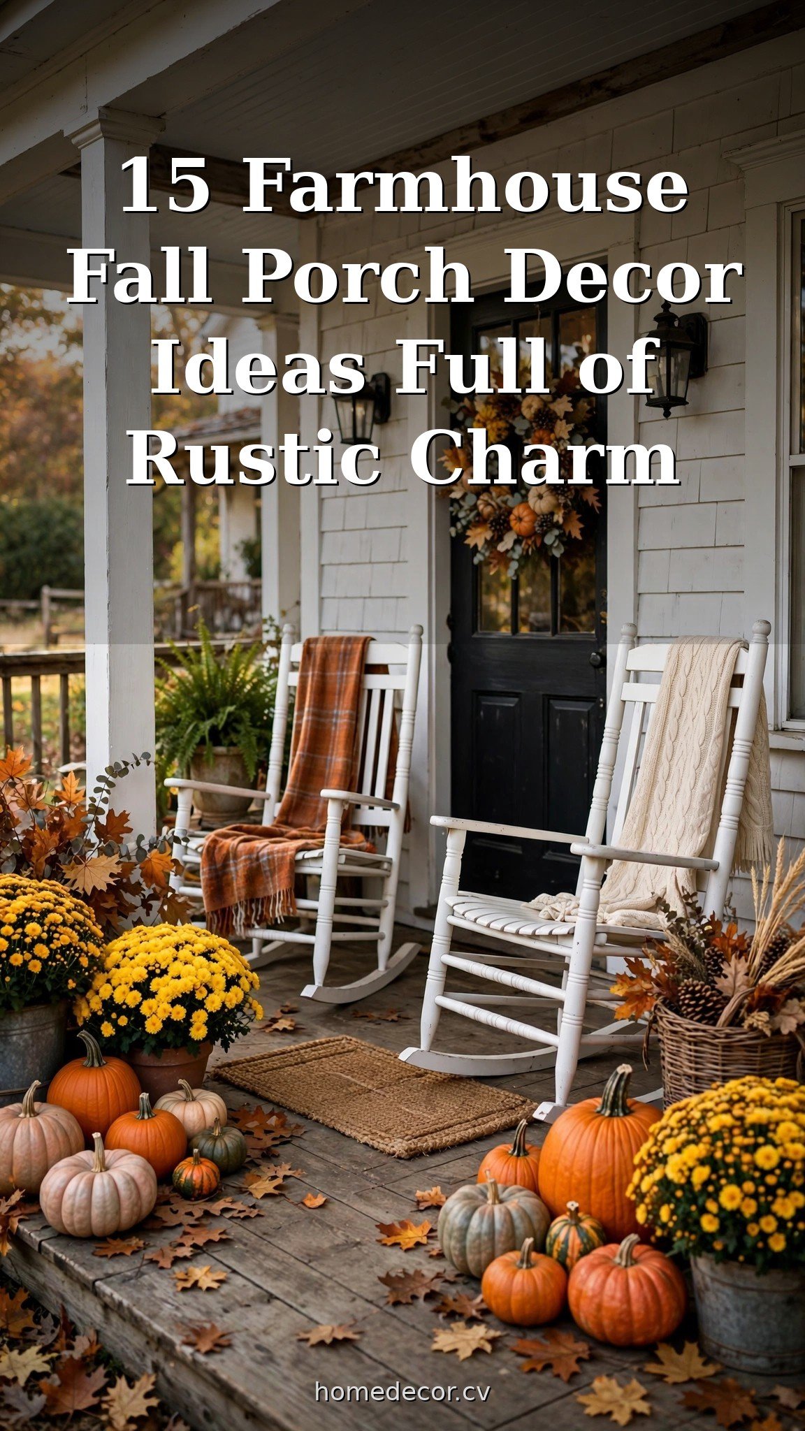 Pinterest pin: 15 Farmhouse Fall Porch Decor Ideas Full of Rustic Charm