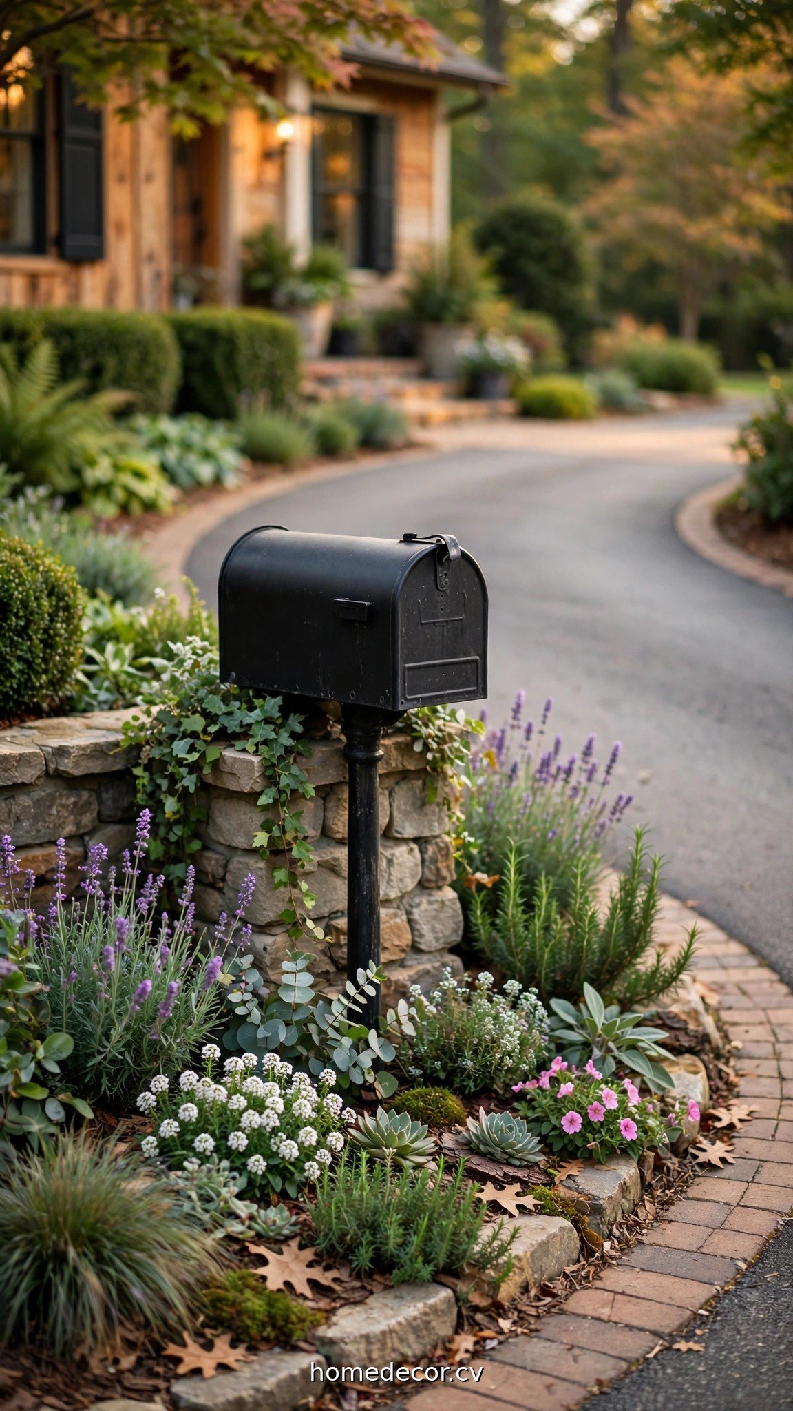 Charming mailbox garden and driveway entrance focal point