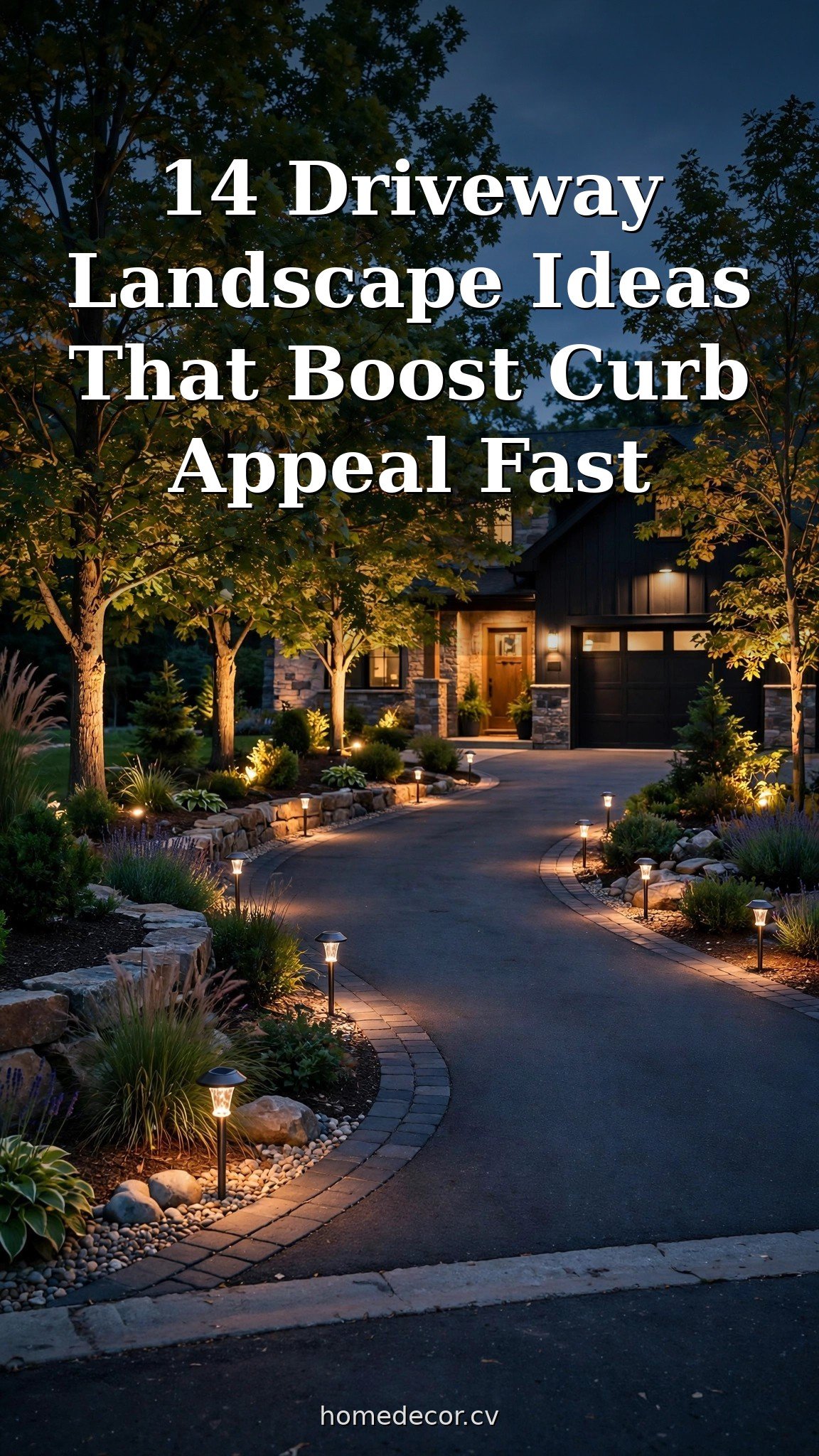 Pinterest pin: 14 Driveway Landscape Ideas That Boost Curb Appeal Fast