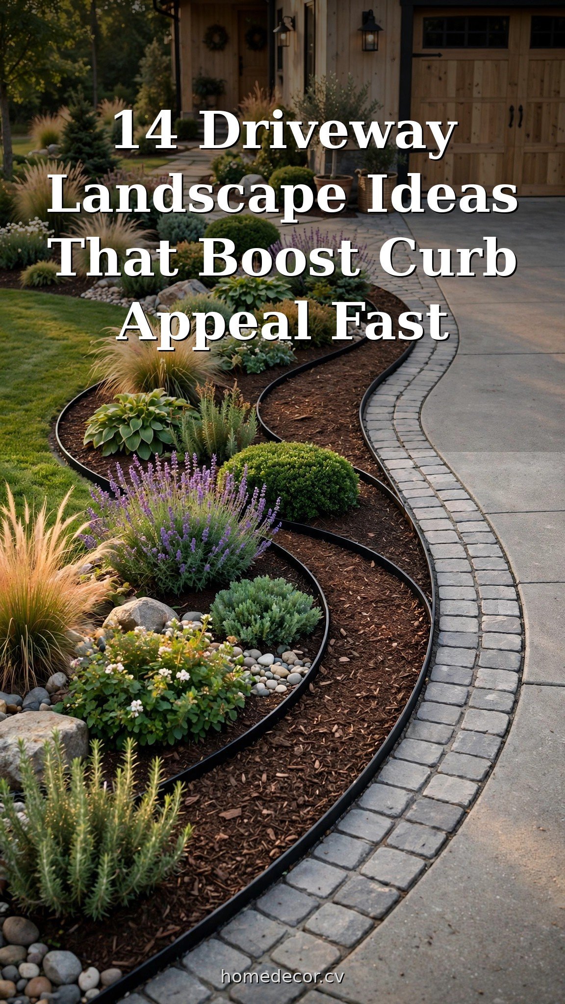 Pinterest pin: 14 Driveway Landscape Ideas That Boost Curb Appeal Fast