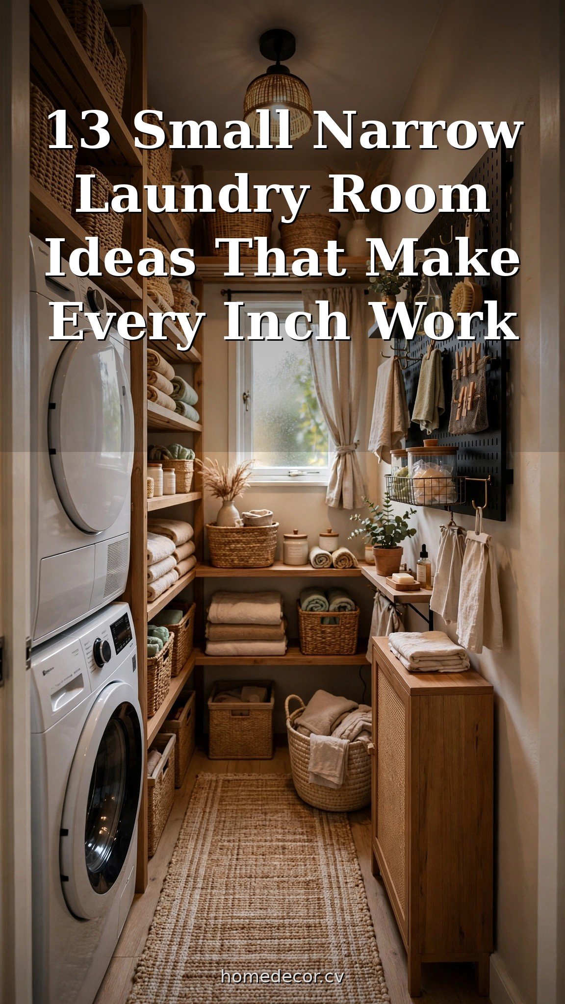 Pinterest pin: 13 Small Narrow Laundry Room Ideas That Make Every Inch Work