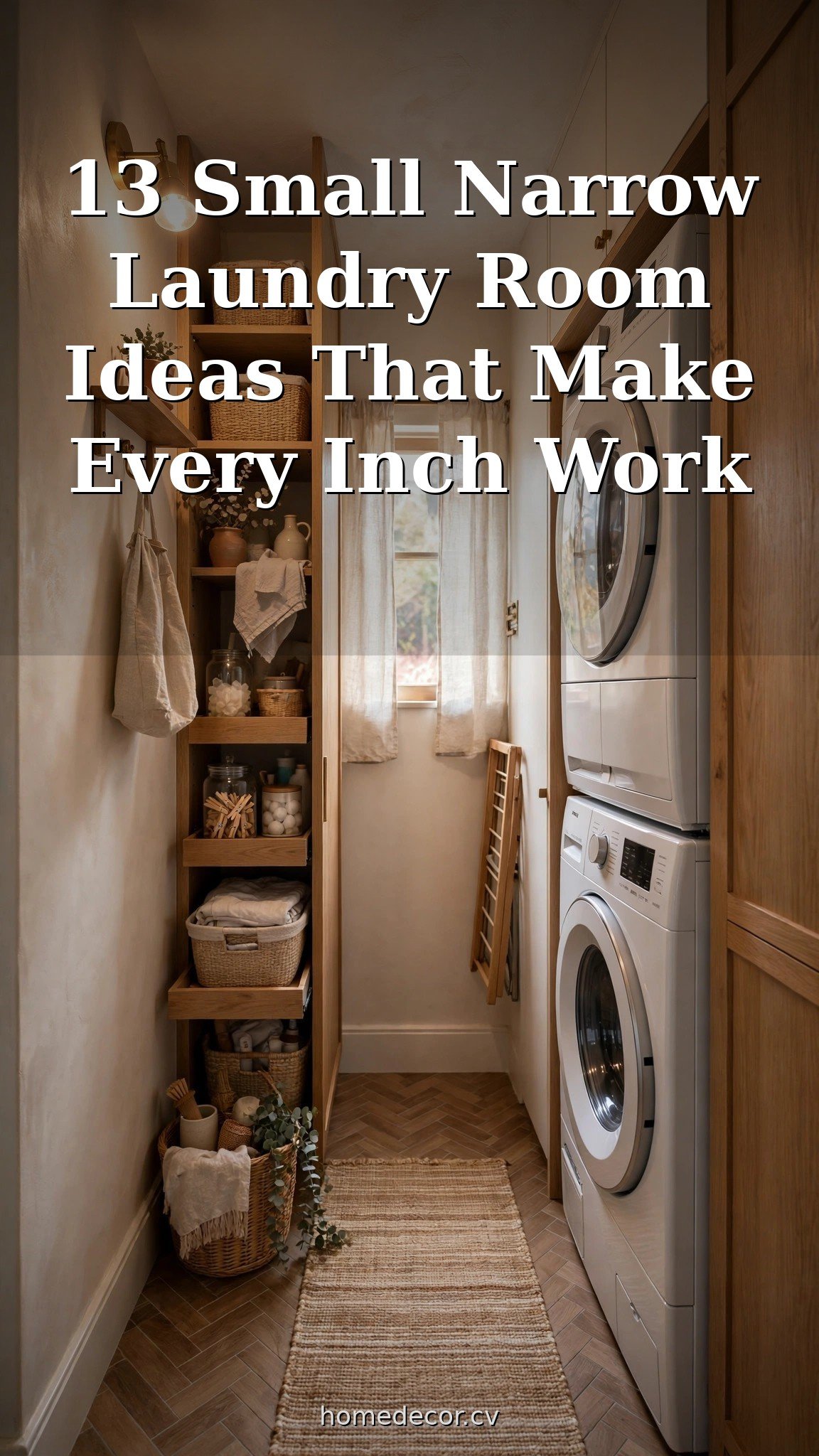 Pinterest pin: 13 Small Narrow Laundry Room Ideas That Make Every Inch Work
