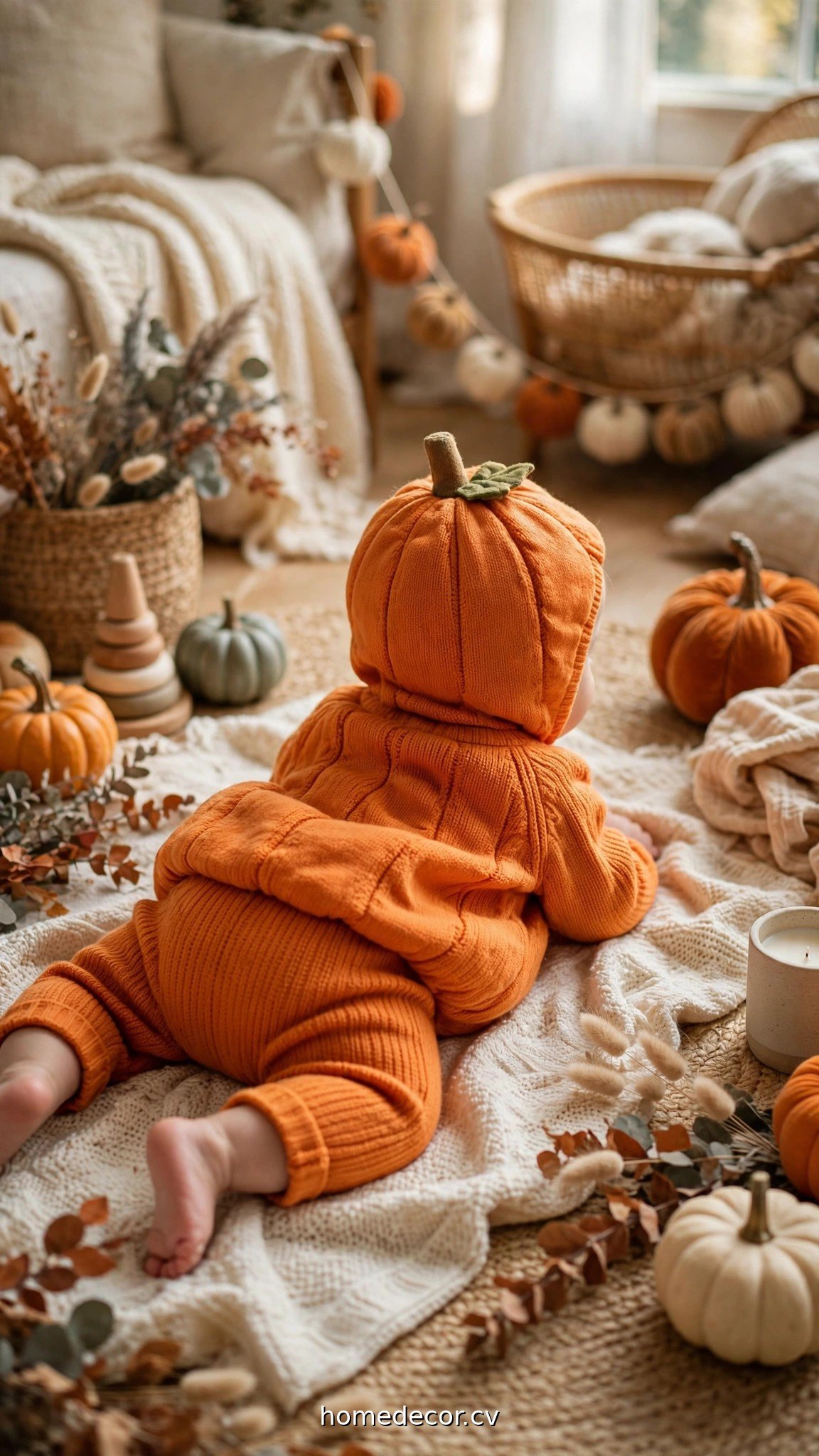Baby in Halloween costume during a cozy indoor photo session