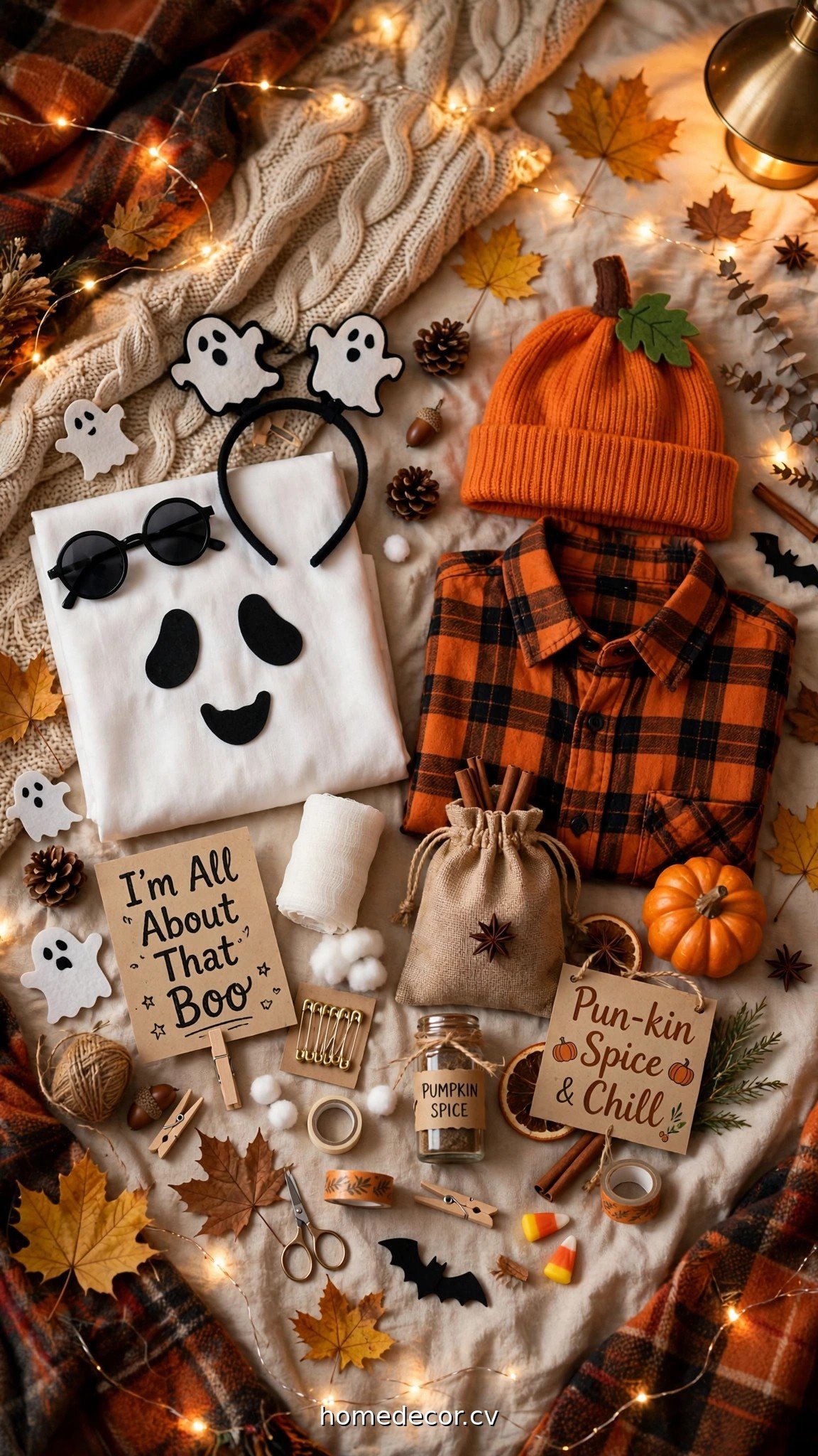 Funny couple DIY Halloween costumes with punny signs and props