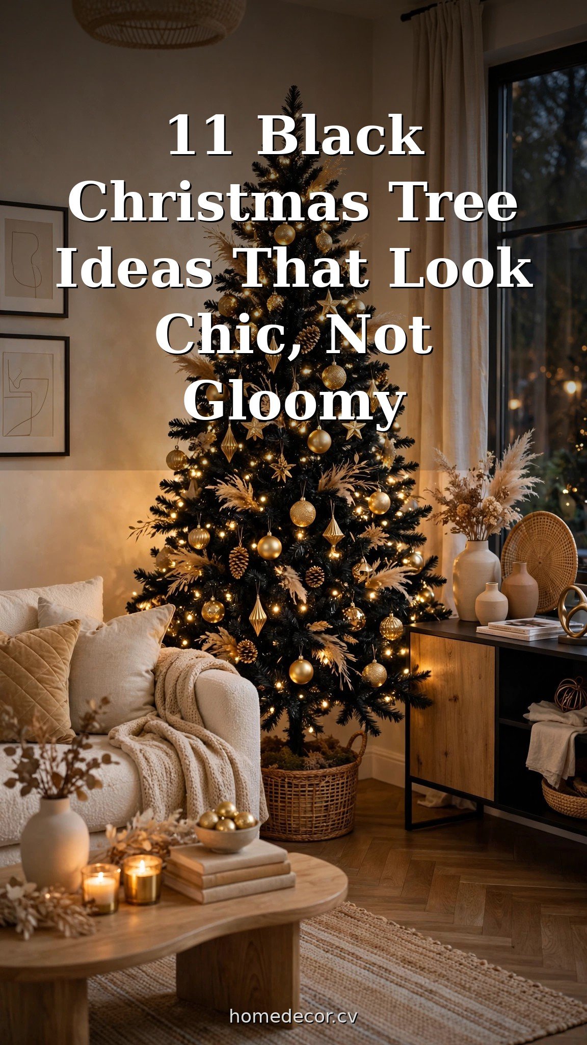 Pinterest pin: 11 Black Christmas Tree Ideas That Look Chic, Not Gloomy