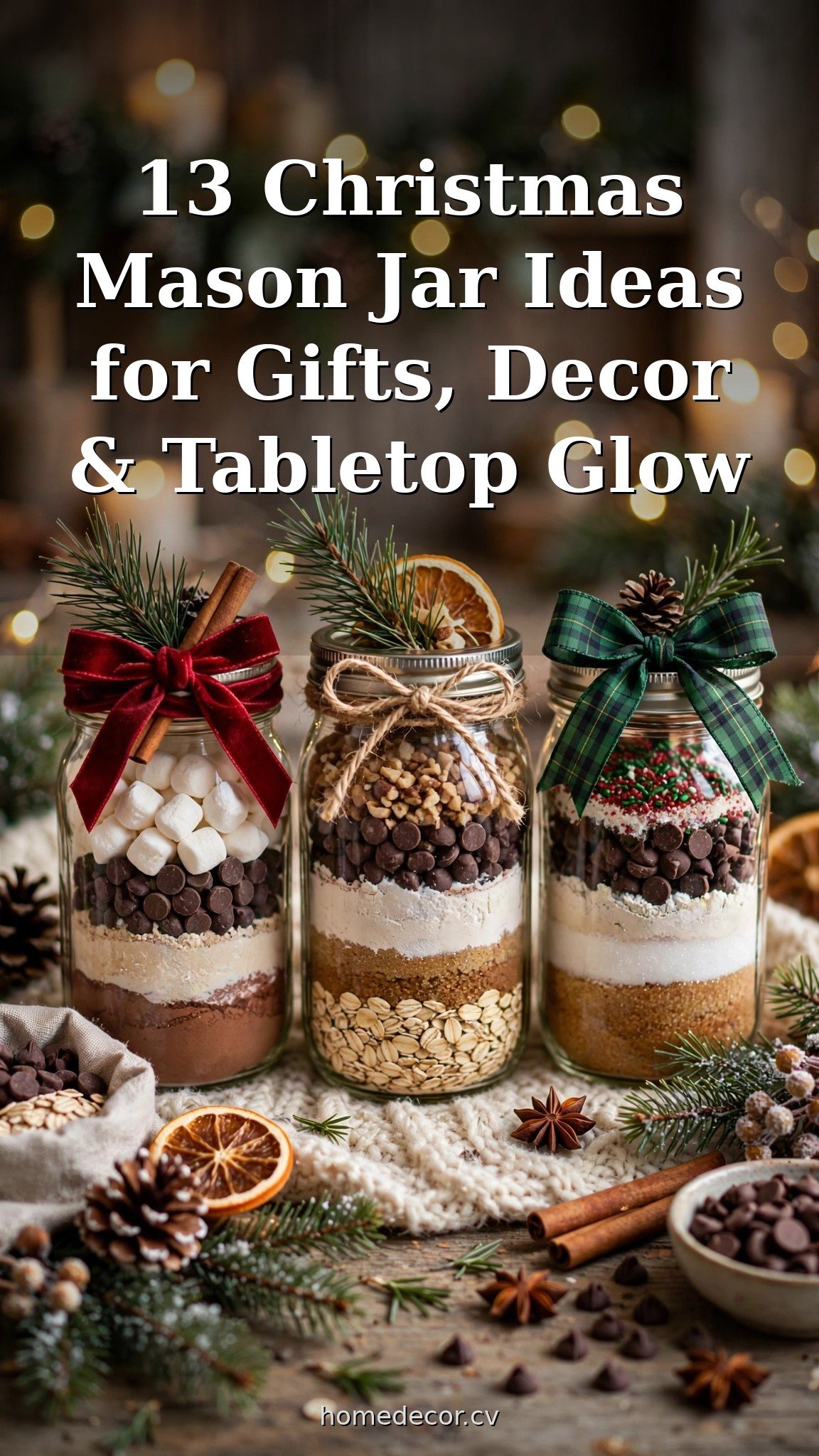 Pinterest pin: 13 Christmas Mason Jar Ideas for Gifts, Decor & Tabletop Glow
