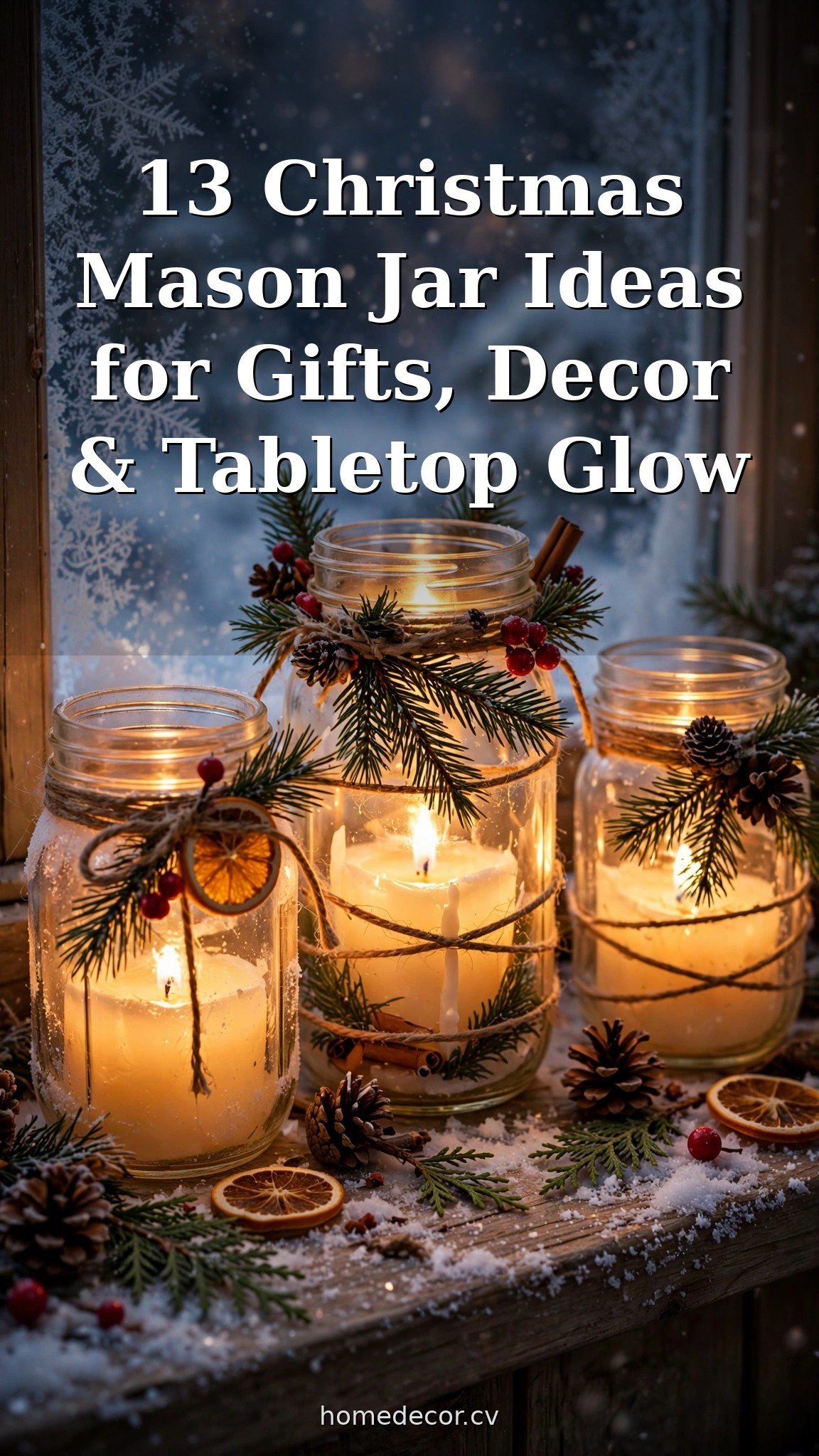 Pinterest pin: 13 Christmas Mason Jar Ideas for Gifts, Decor & Tabletop Glow
