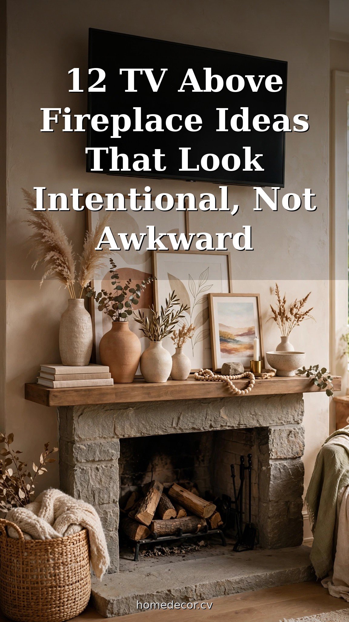 Pinterest pin: 12 TV Above Fireplace Ideas That Look Intentional, Not Awkward